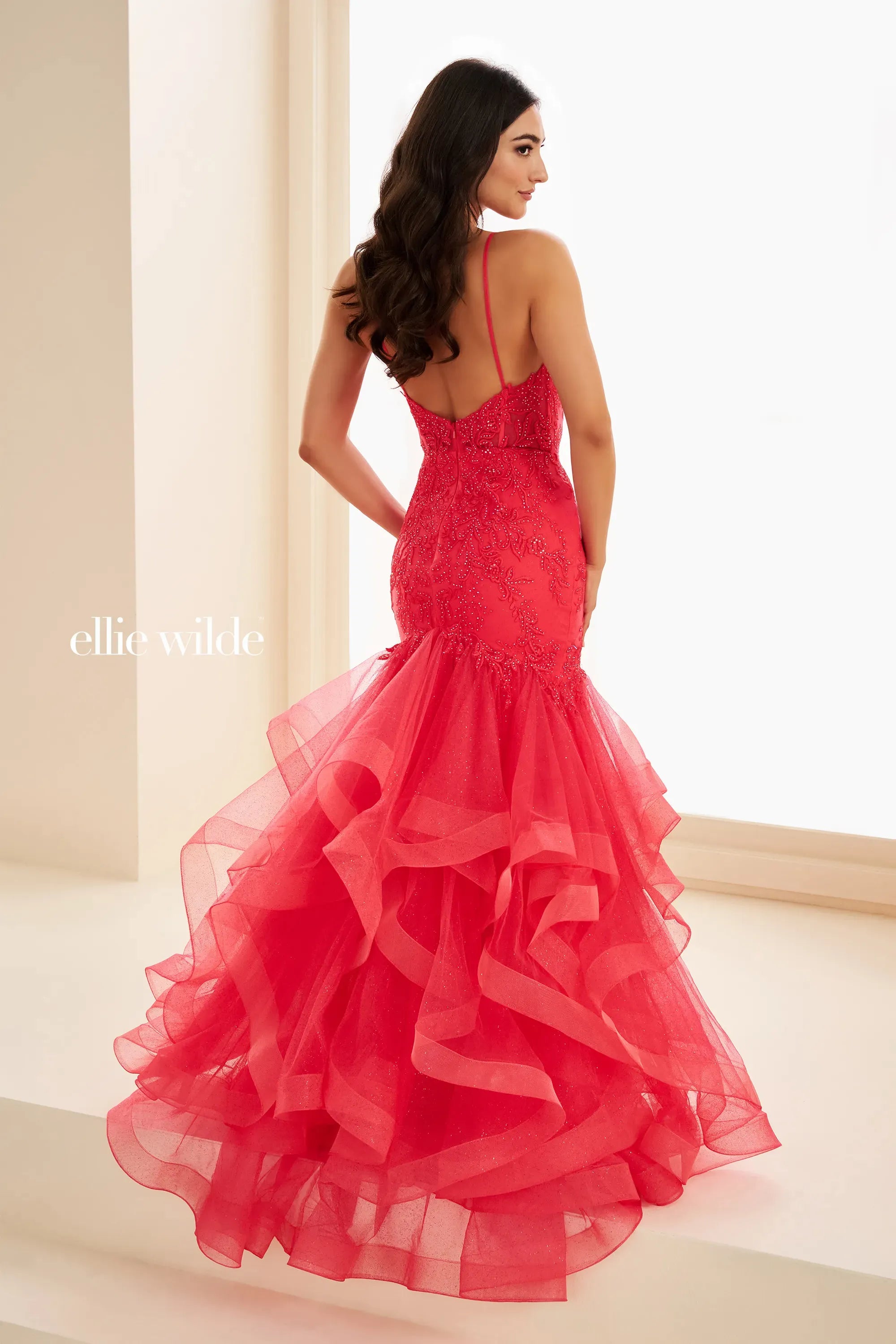 Prom Dresses Ruffle Glitter Long Formal Prom Strawberry