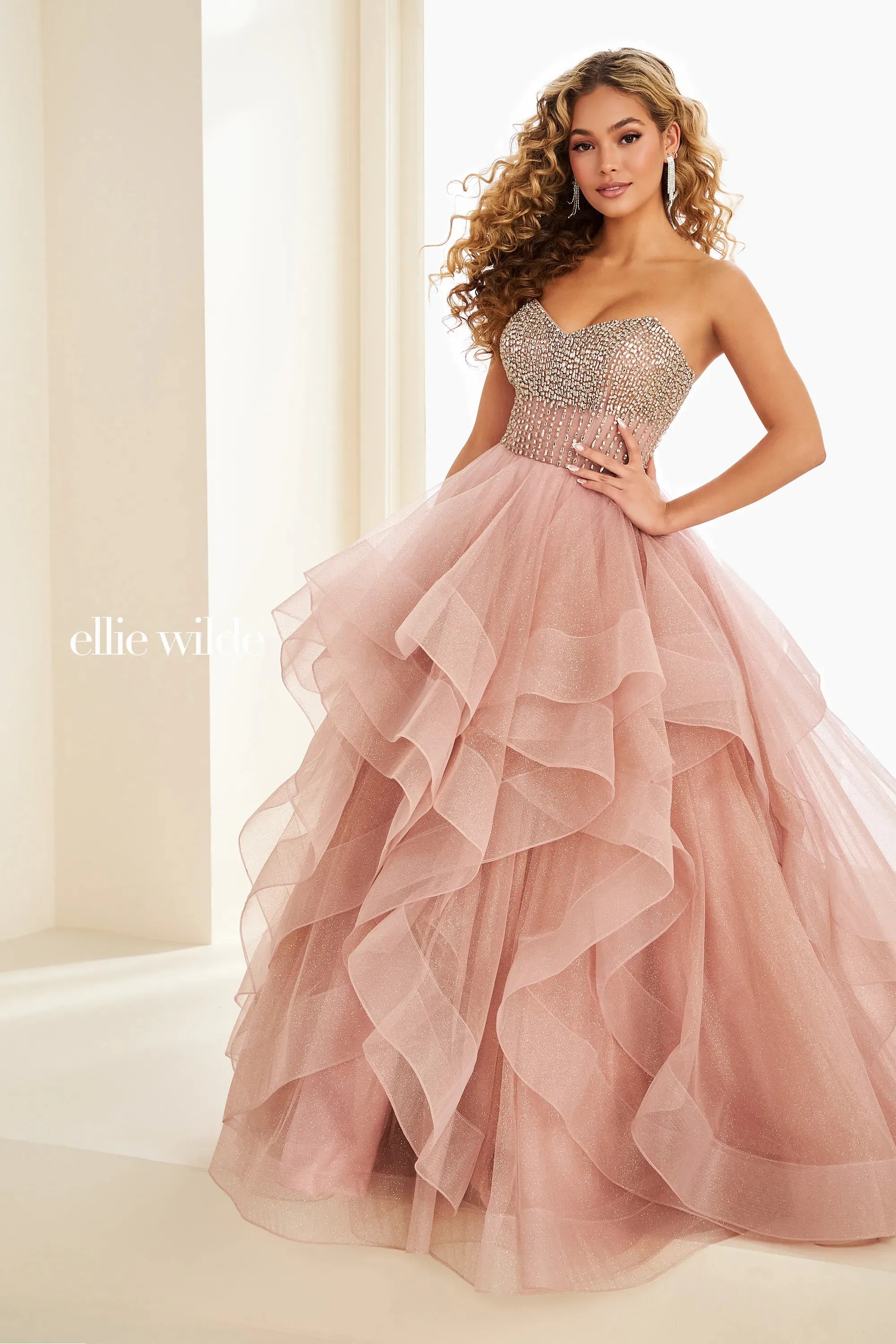 Prom Dresses Floral Long Formal Ball Gown Glitter Prom Dress Dusty Rose/Light Gold