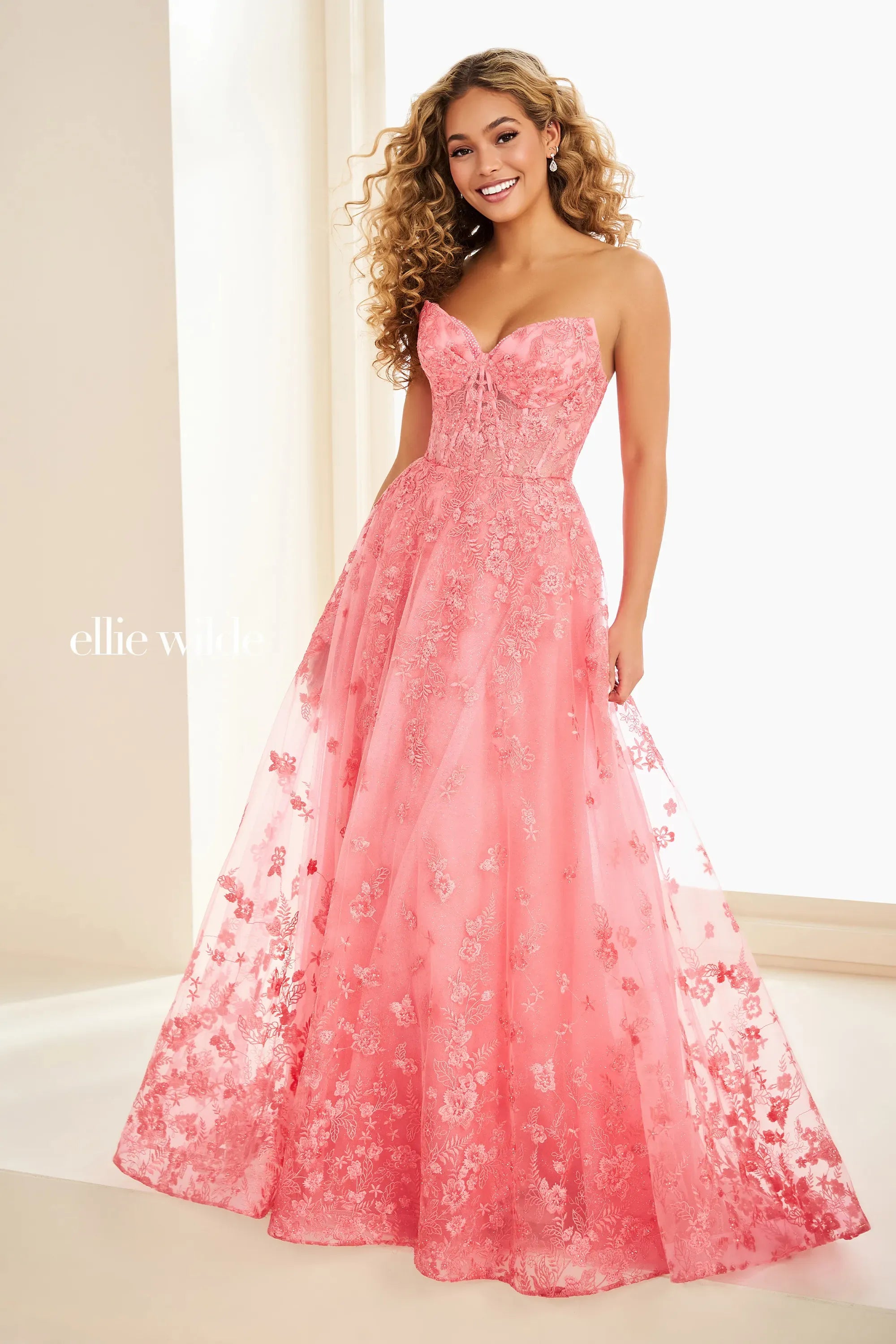 Prom Dresses 3D Floral Long Formal Beaded Prom Dress Flamingo Pink