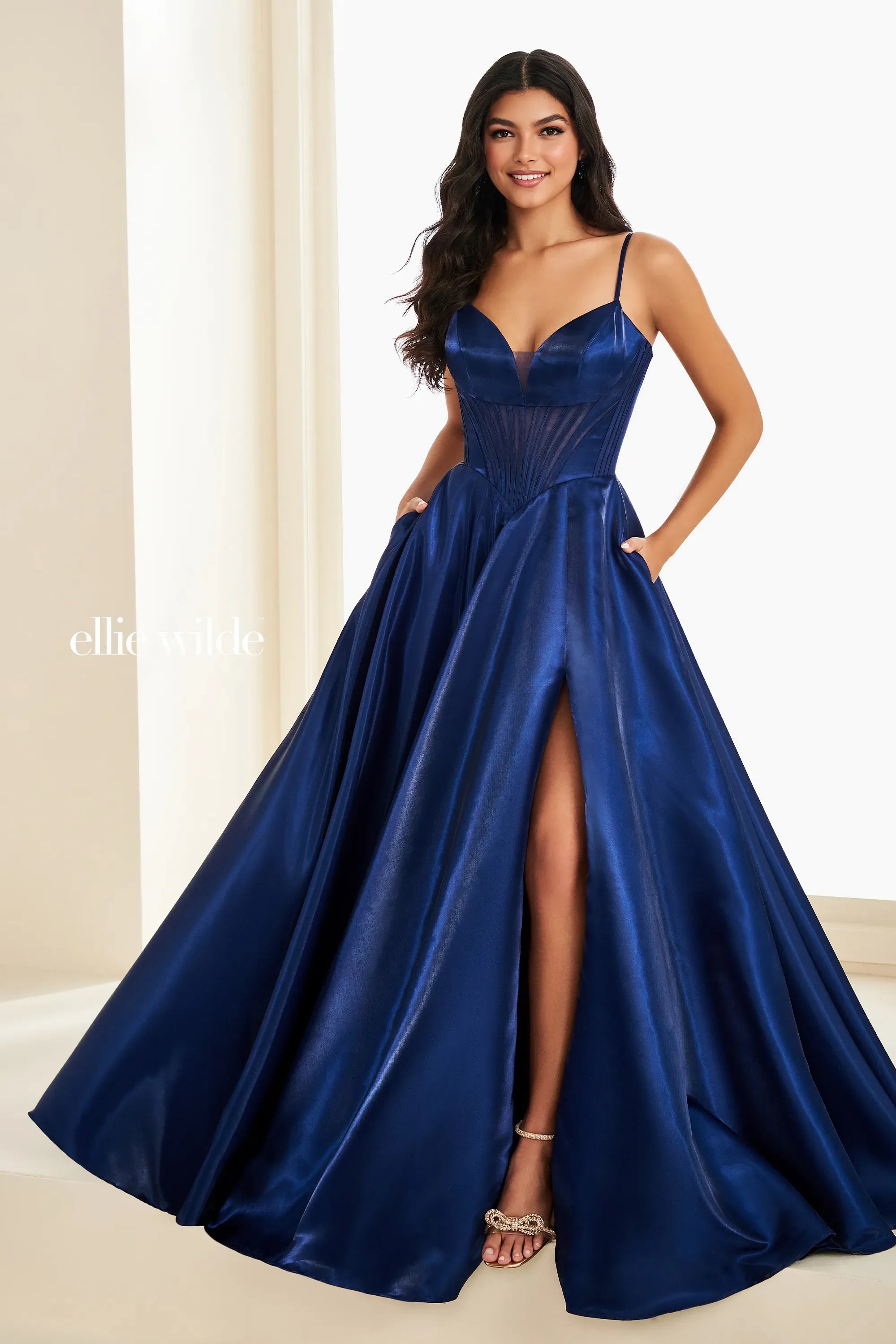 Prom Dresses Long Formal Ball Gown Corset Prom Dress Navy Blue
