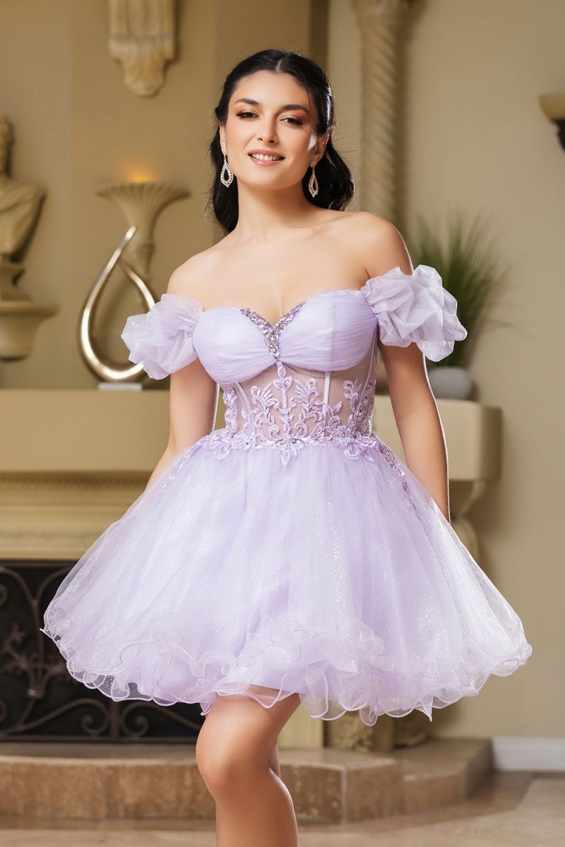 Off-the-Shoulder Mini/Short Tulle Cocktail A-Line May Queen 2164