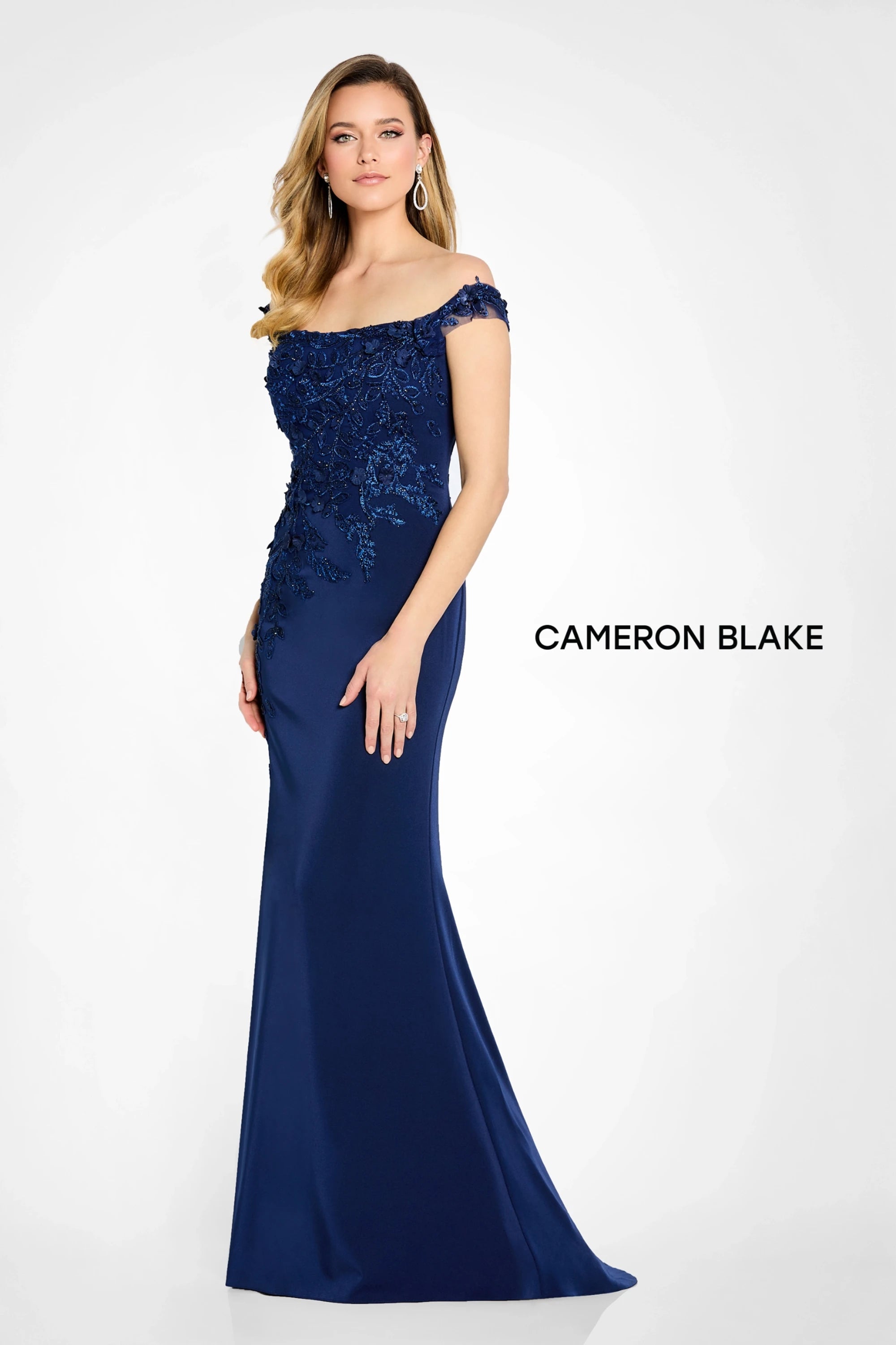 Formal Dresses Beaded Long Formal 3D Floral Applique Evening Gown Blue Willow