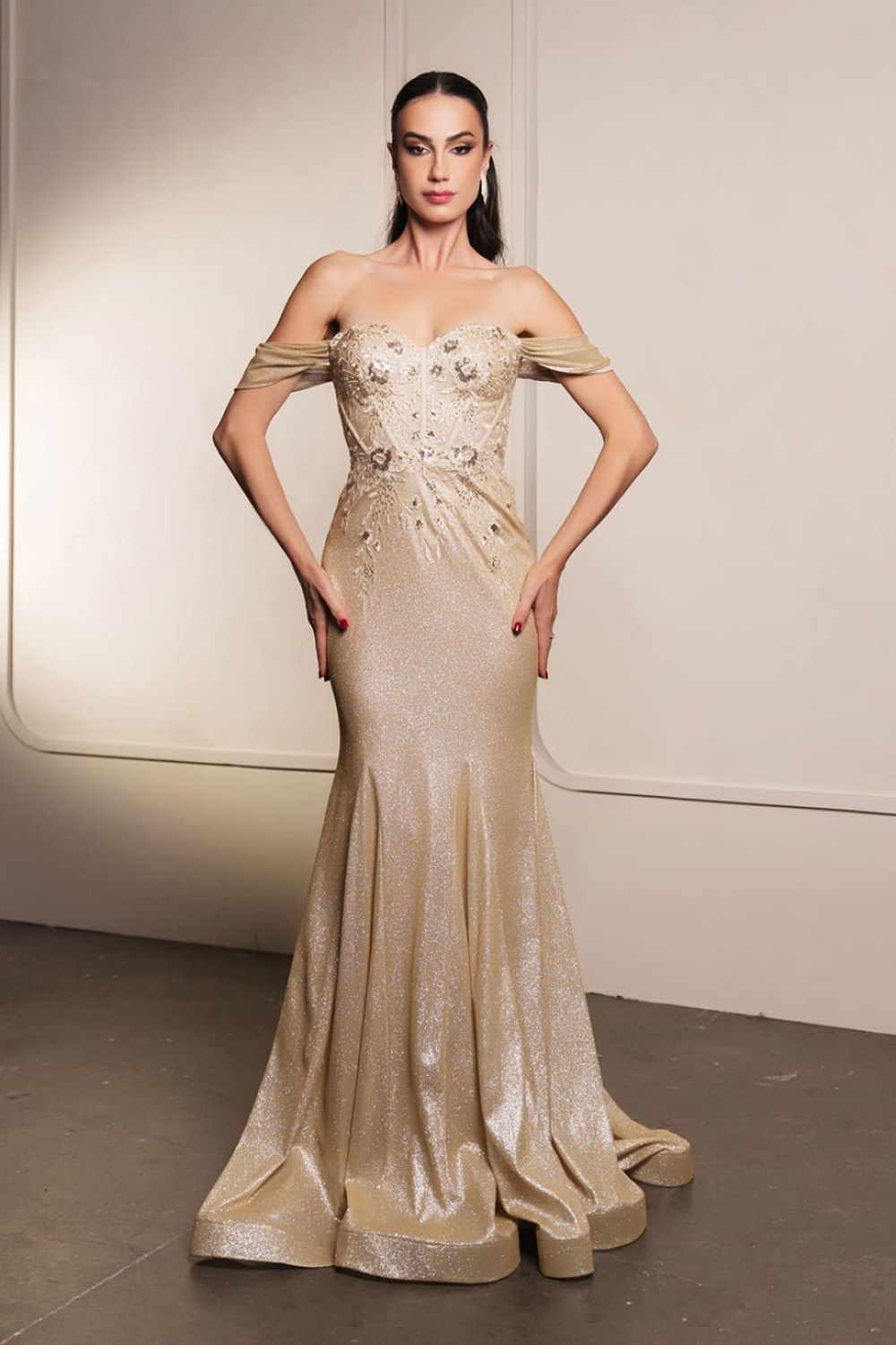 Off-the-Shoulder Floor-Length with Train Satin Prom Mermaid/Trumpet May Queen 2104