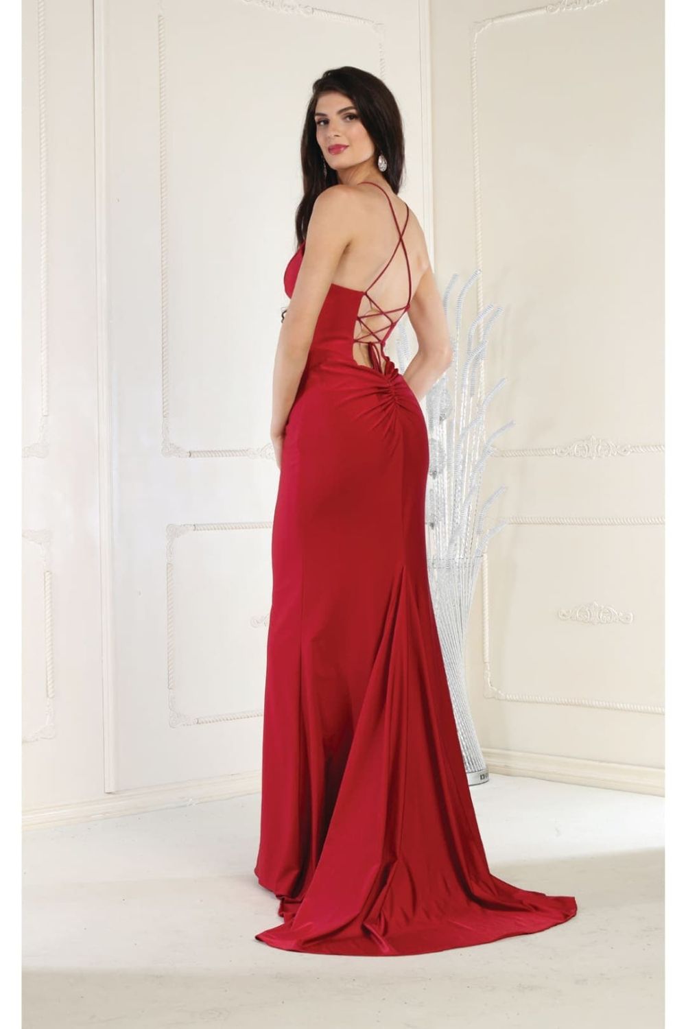 V-Neck Floor-Length Satin Formal Mermaid May Queen 1925