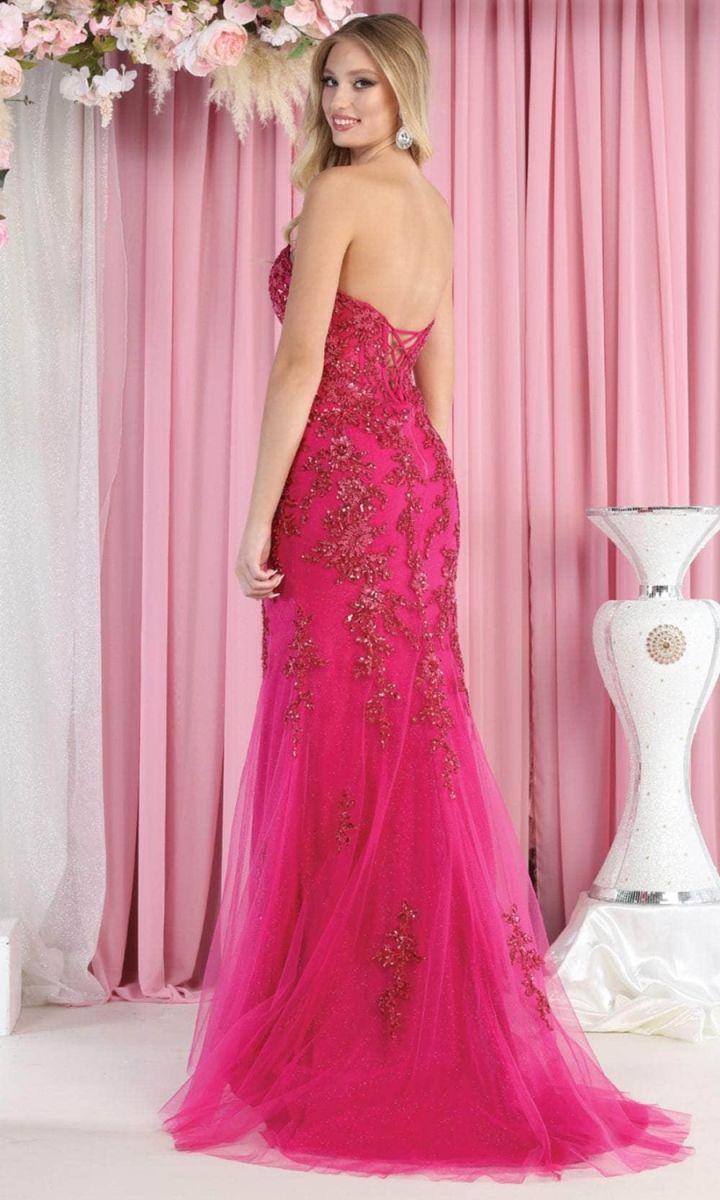Fuchsia Sweetheart Floor-Length Tulle Prom Dress Corset May Queen RQ8013