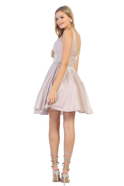 V-Neck Mini Short Satin Cocktail A-Line May Queen 1777