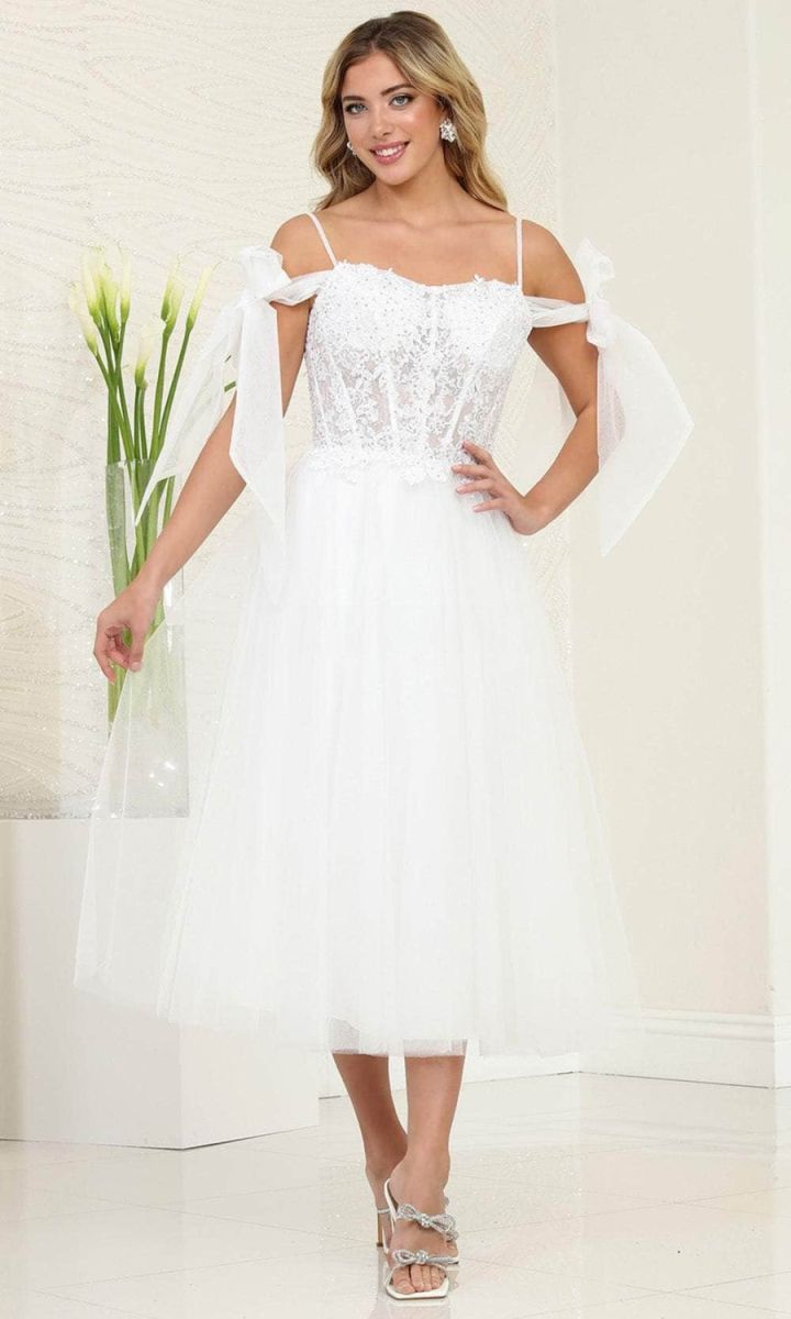 Off-the-Shoulder Tea-Length Tulle Prom A-Line May Queen 2089