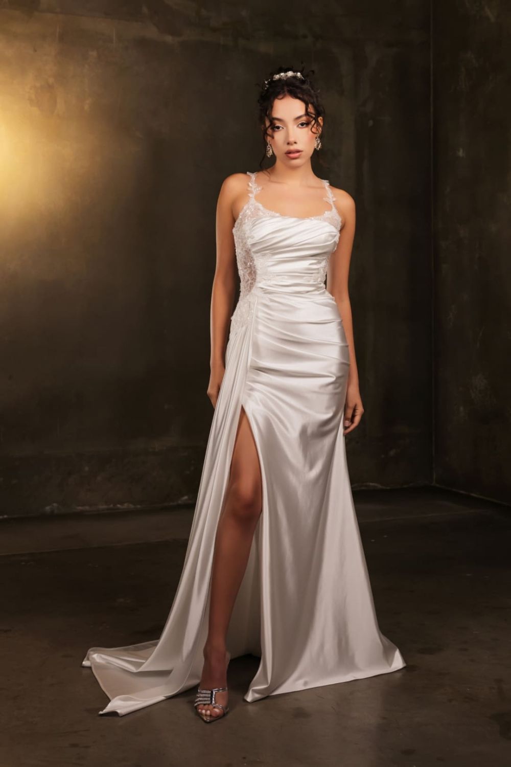 Ivory May Queen MQ2145 Scoop Neck Satin Floor-Length Bridal Gown Lace Back