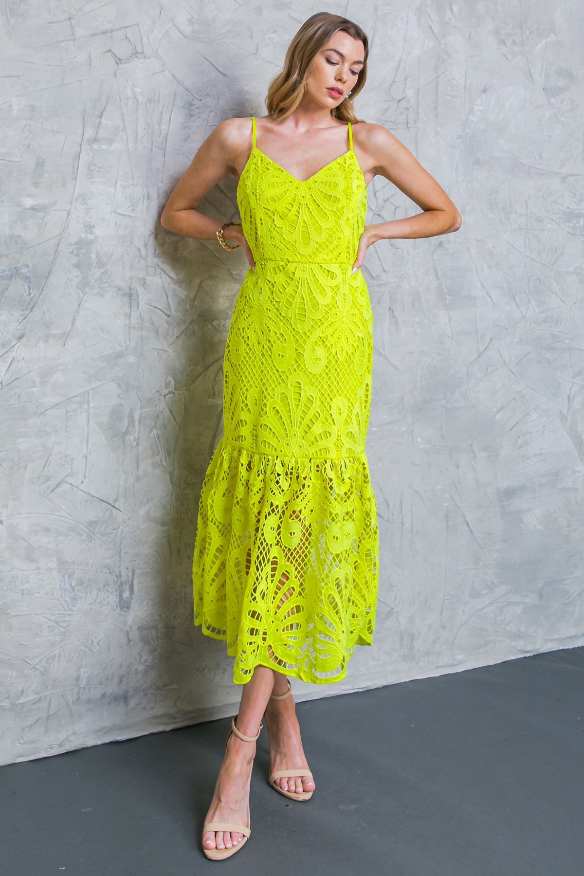 Cocktail Dresses Midi Lace Cocktail Formal Dress Flying Tomato ID19557 Neon Yellow
