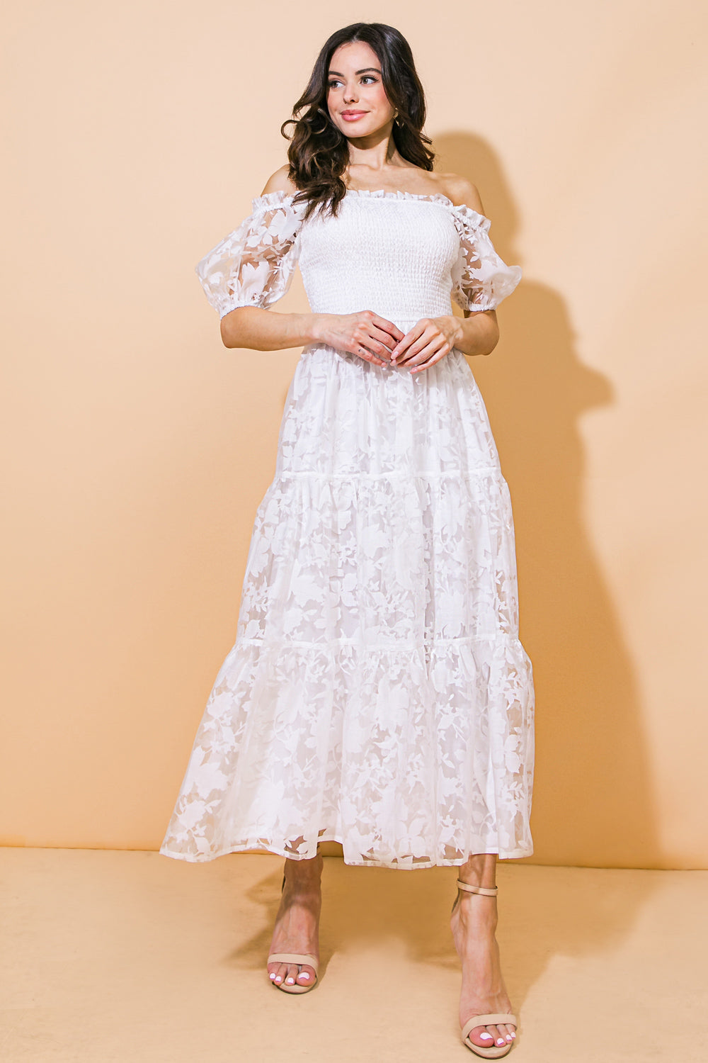 Cocktail Dresses Tea Length Floral Lace Cocktail Formal Dress Flying Tomato ID21014 White