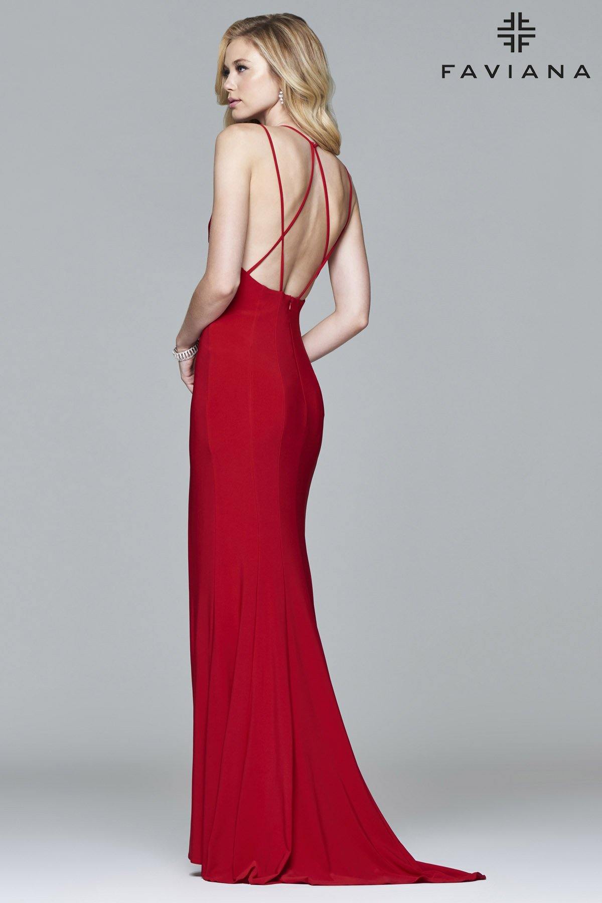 Faviana 7920 Long Deep Plunging V Neck Formal Dress - The Dress Outlet Faviana