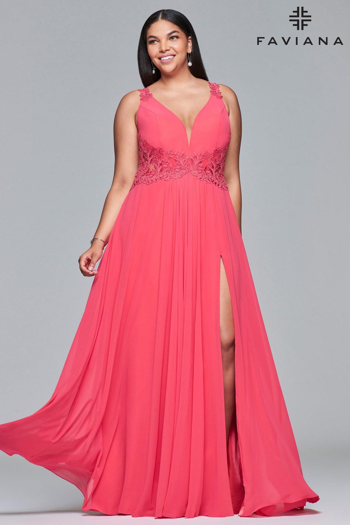 Faviana 9433 Lace Peek-a-boo Panel A-line Long Formal Dress - The Dress Outlet Faviana