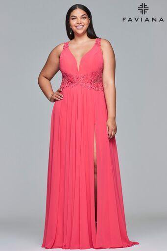 Faviana 9433 Lace Peek-a-boo Panel A-line Long Formal Dress - The Dress Outlet Faviana