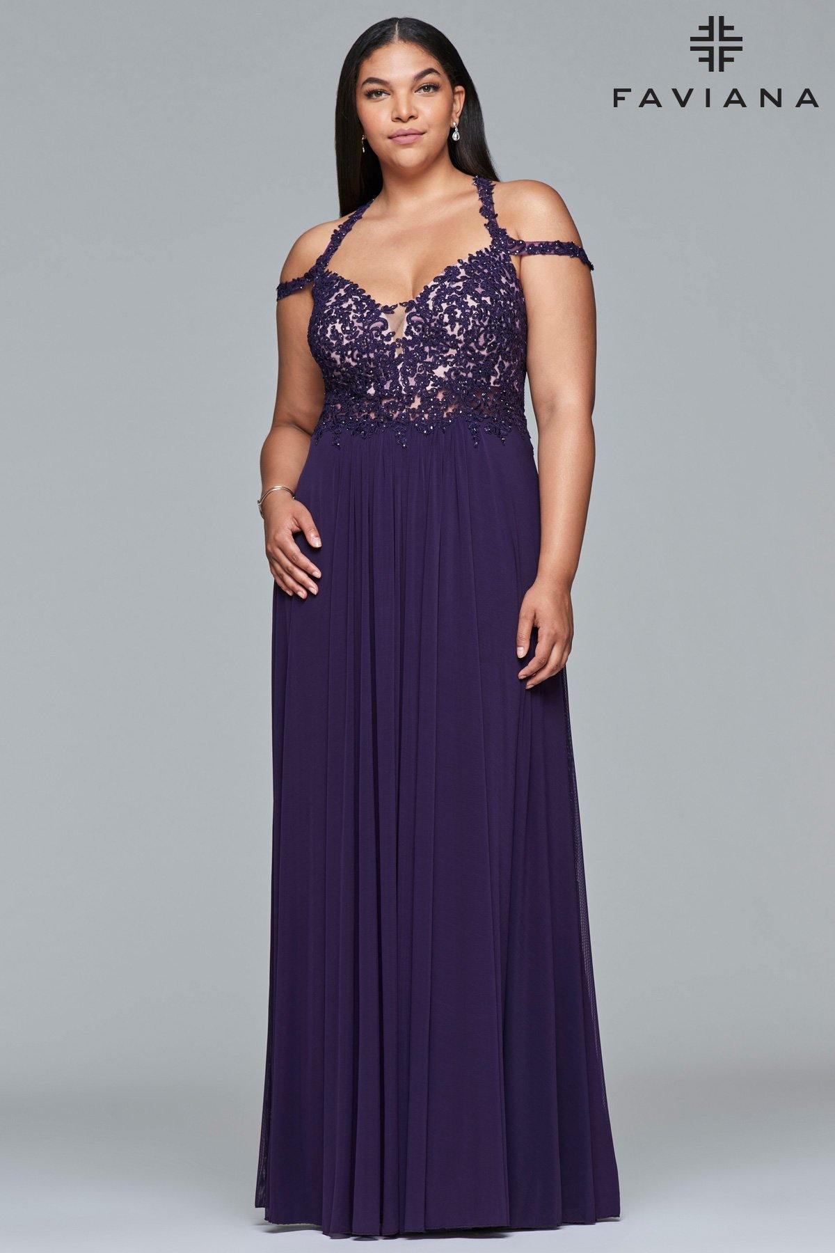 Faviana 9439 Beaded Empire A-line Long Evening Dress - The Dress Outlet Faviana
