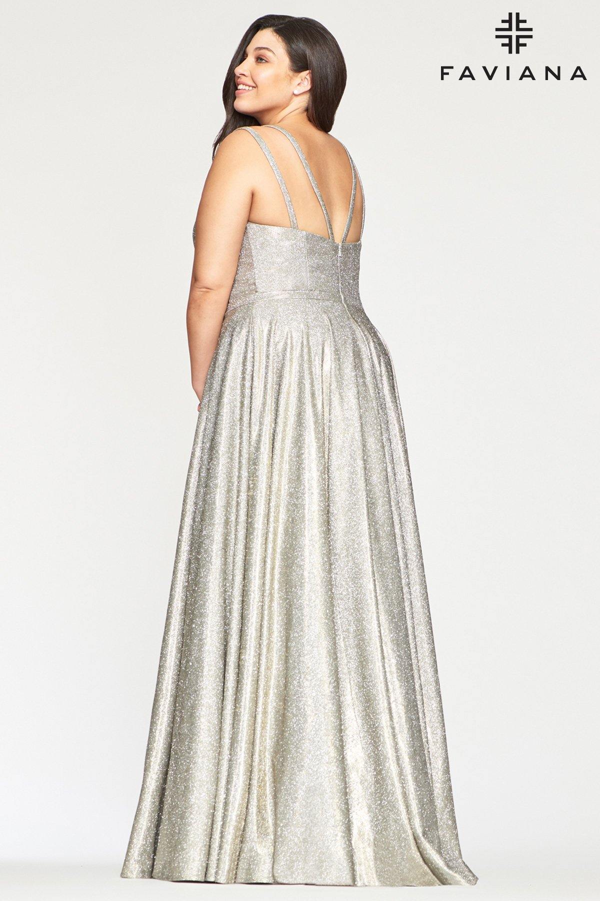 Faviana 9493 Long Plus Size Metallic Prom Dress - The Dress Outlet Faviana