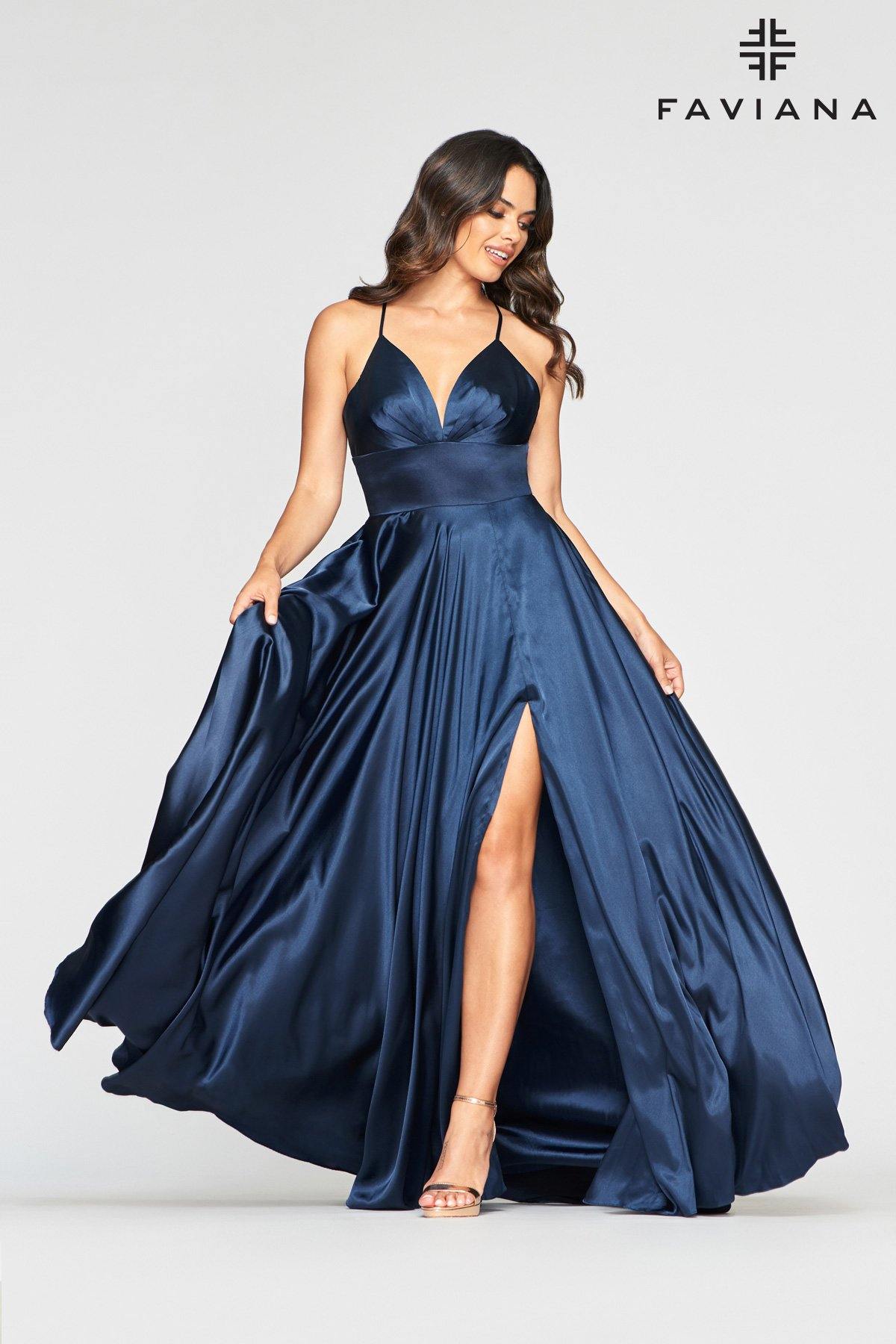 Faviana S10255 Long Bridesmaids Satin Prom Dress - The Dress Outlet Faviana