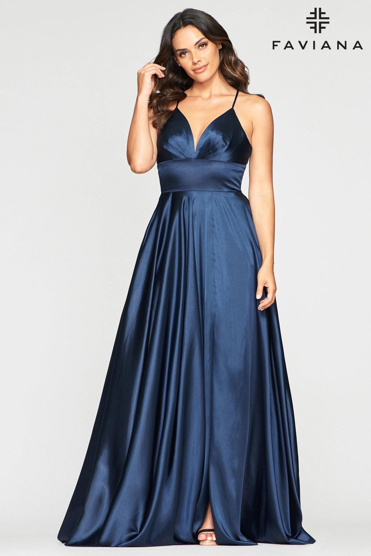 Faviana S10255 Long Bridesmaids Satin Prom Dress - The Dress Outlet Faviana