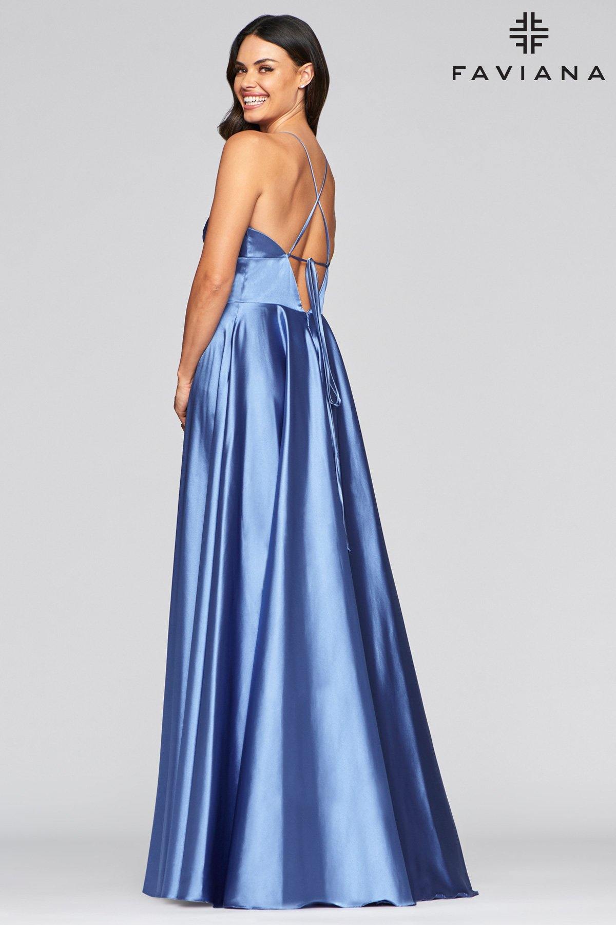 Faviana S10255 Long Bridesmaids Satin Prom Dress - The Dress Outlet Faviana
