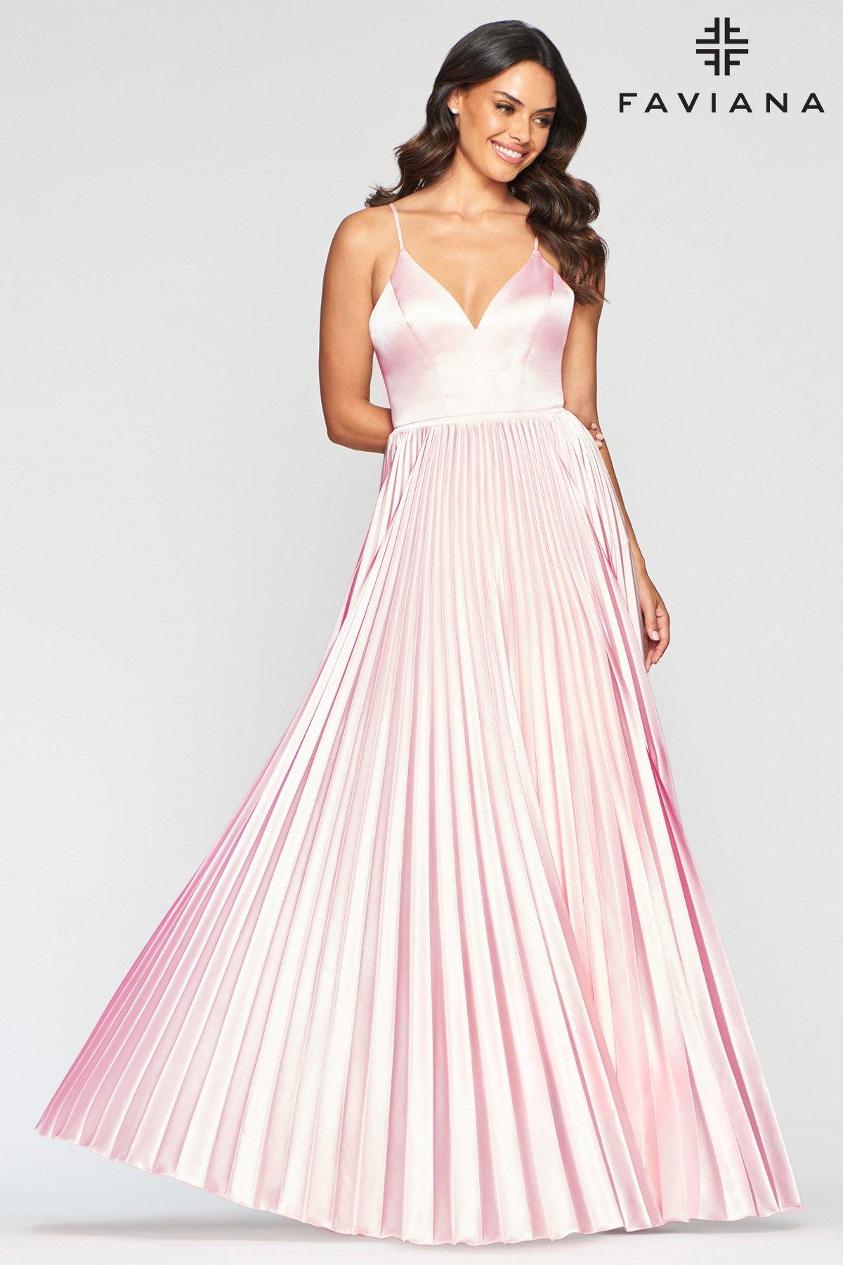Faviana S10404 Long Formal Pleated Prom Dress - The Dress Outlet Faviana