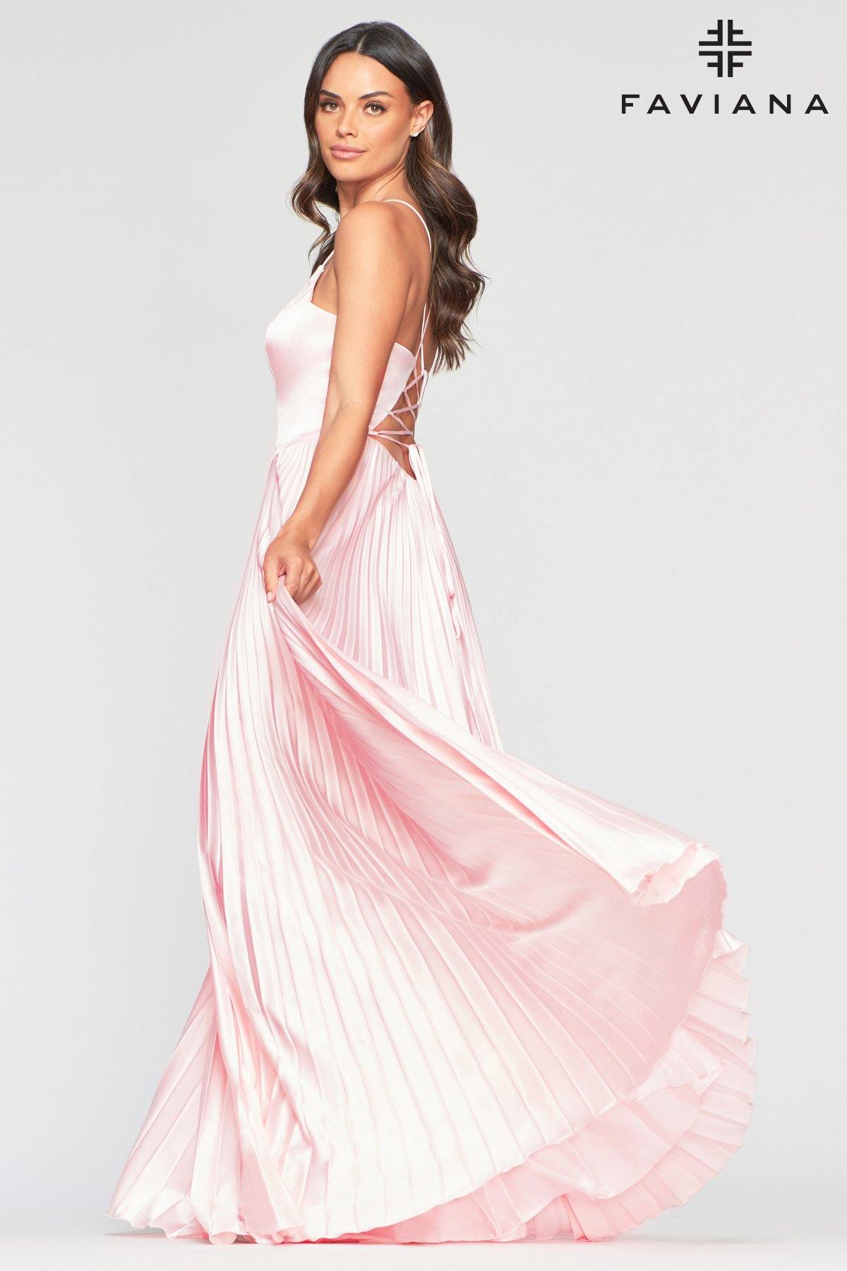 Faviana S10404 Long Formal Pleated Prom Dress - The Dress Outlet Faviana