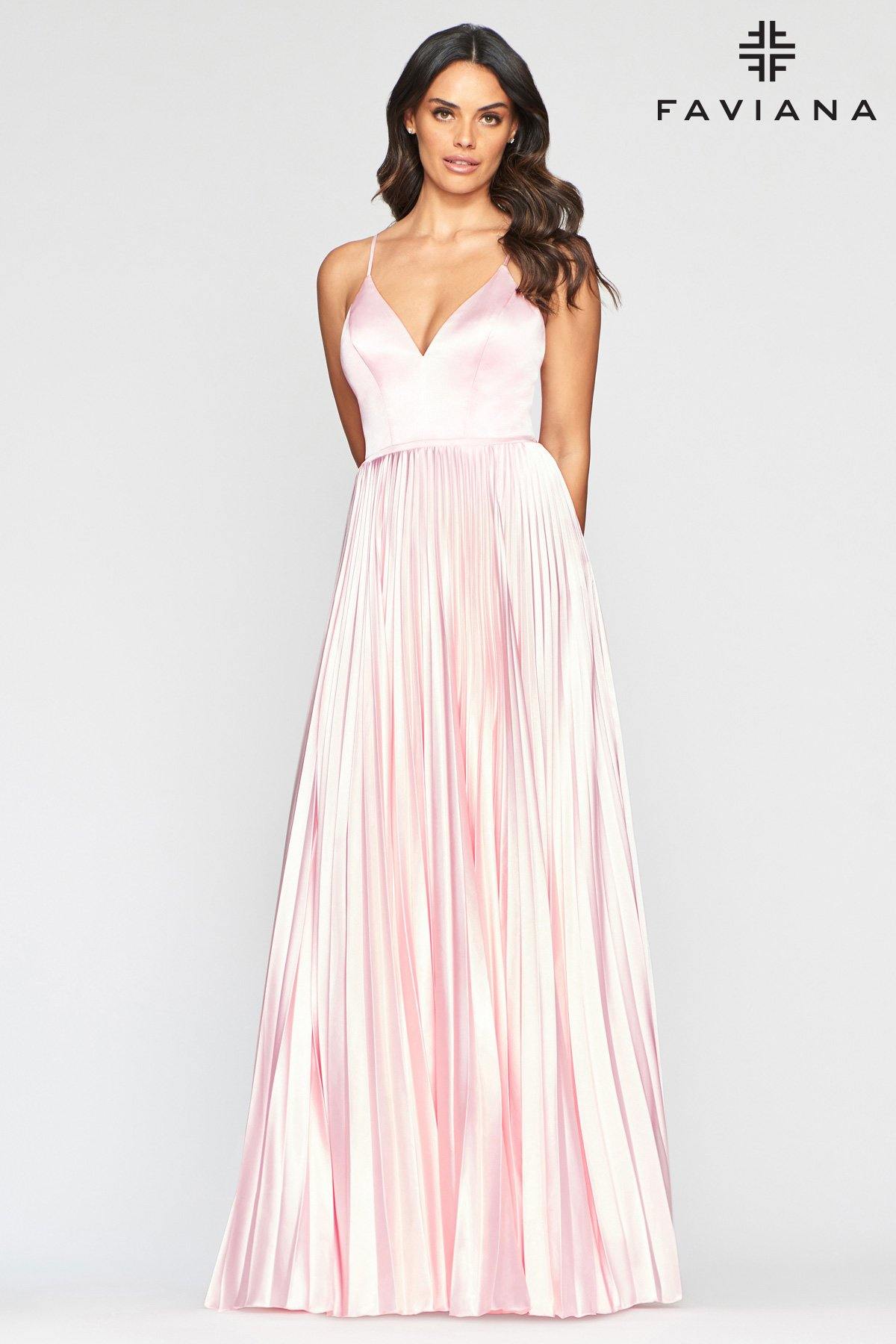 Faviana S10404 Long Formal Pleated Prom Dress - The Dress Outlet Faviana