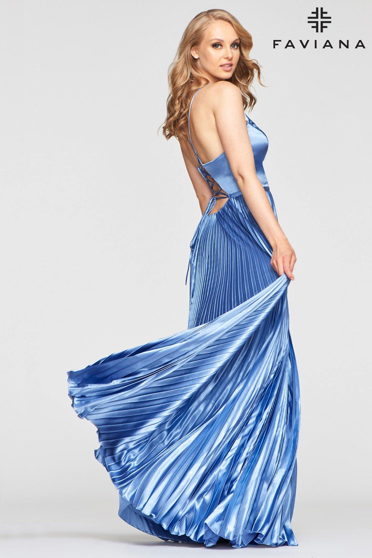 Faviana S10404 Long Formal Pleated Prom Dress - The Dress Outlet Faviana