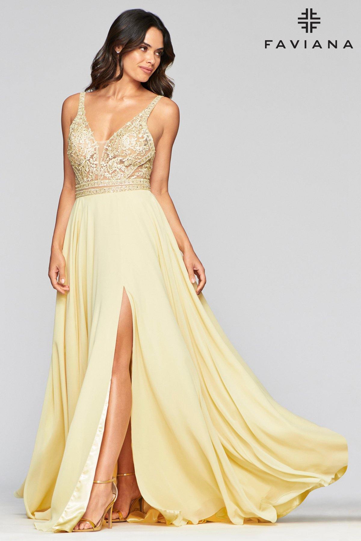 Faviana S10414 Beaded Long Chiffon Prom Dress - The Dress Outlet Faviana