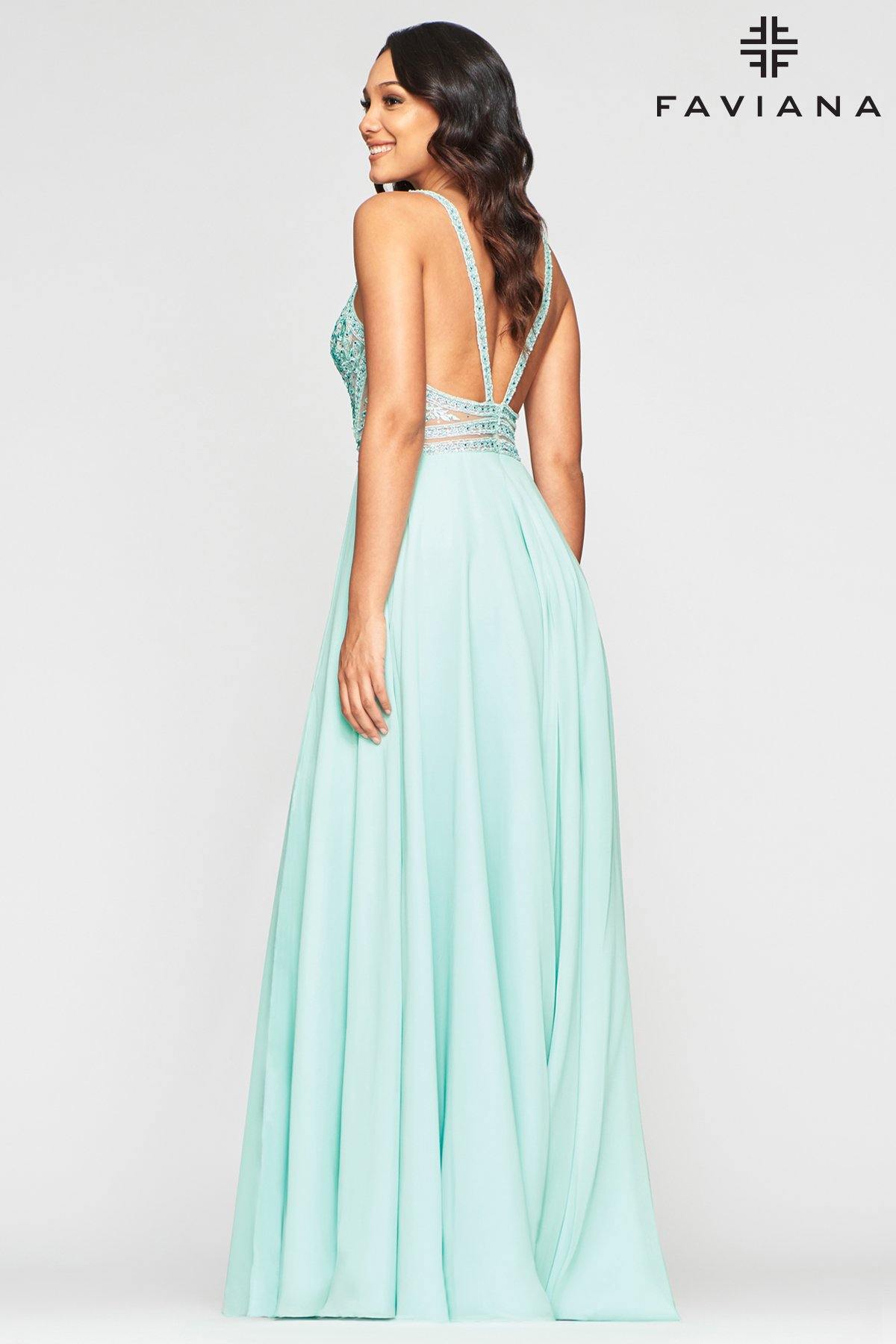 Faviana S10414 Beaded Long Chiffon Prom Dress - The Dress Outlet Faviana