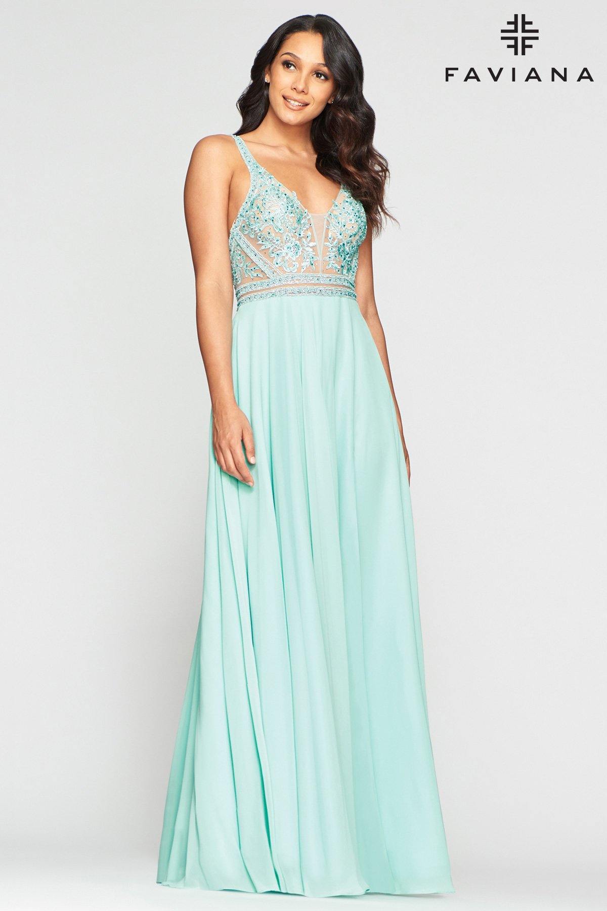 Faviana S10414 Beaded Long Chiffon Prom Dress - The Dress Outlet Faviana