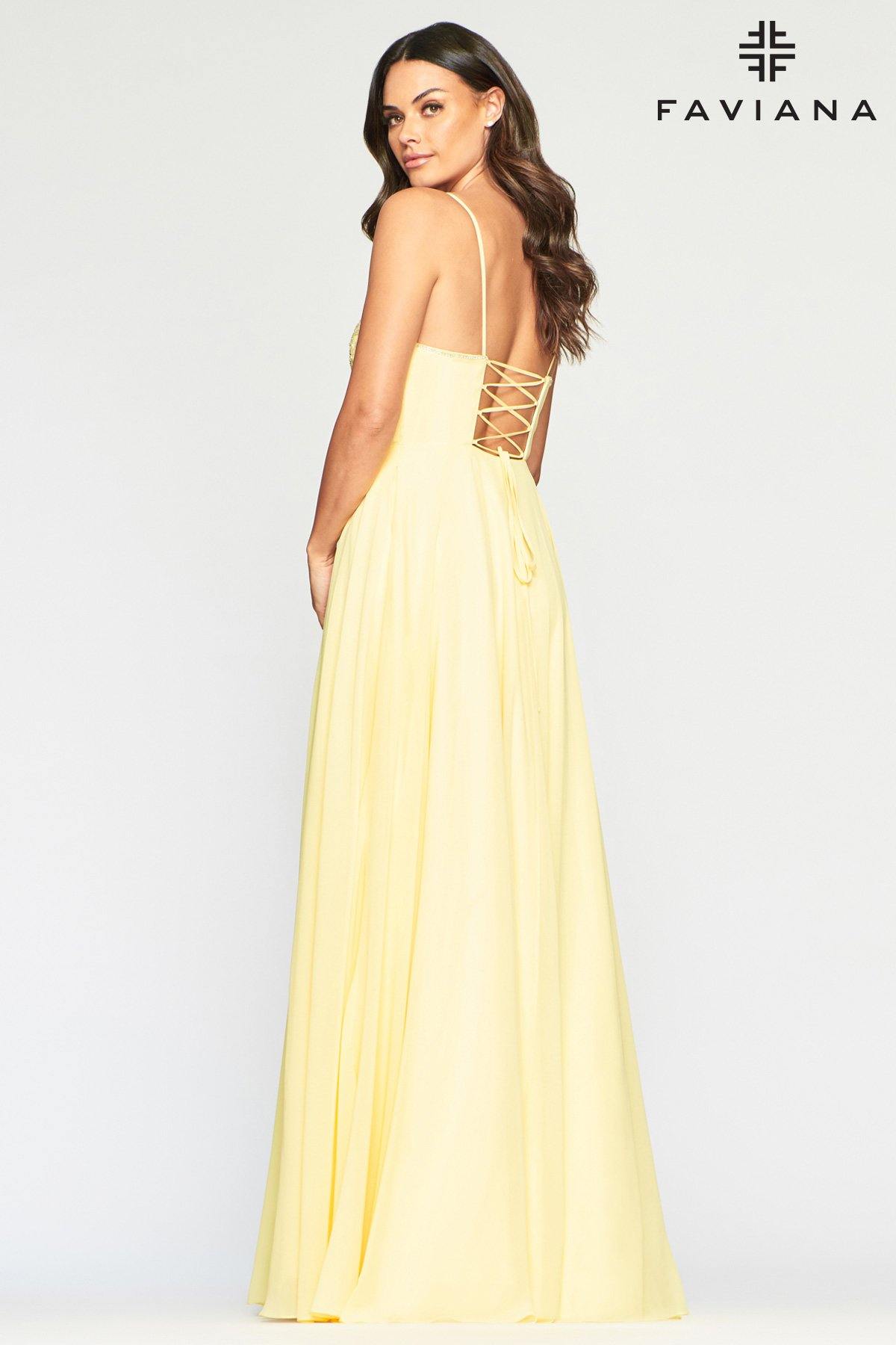 Faviana S10415 Long Beaded Chiffon Prom Dress - The Dress Outlet Faviana