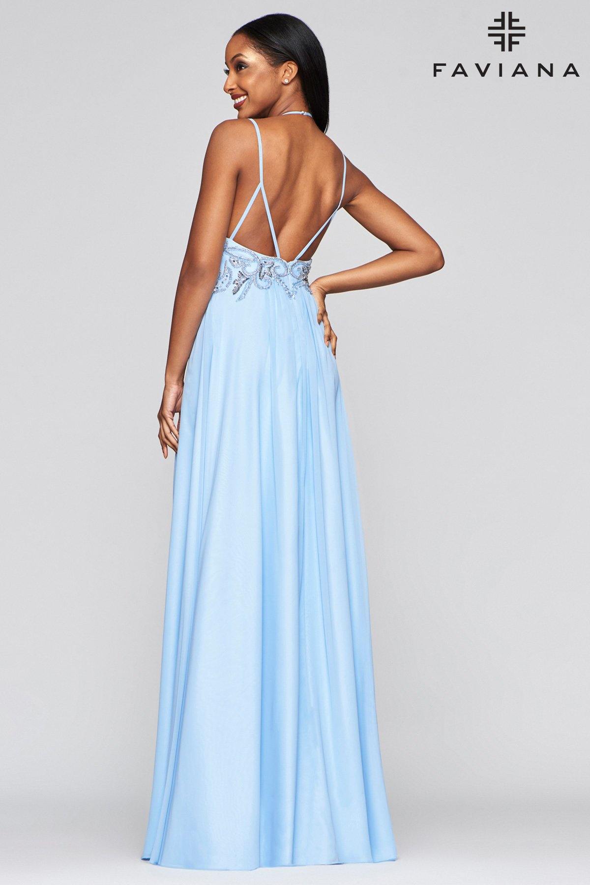 Faviana S10416 Long Beaded Chiffon Prom Gown Formal - The Dress Outlet Faviana