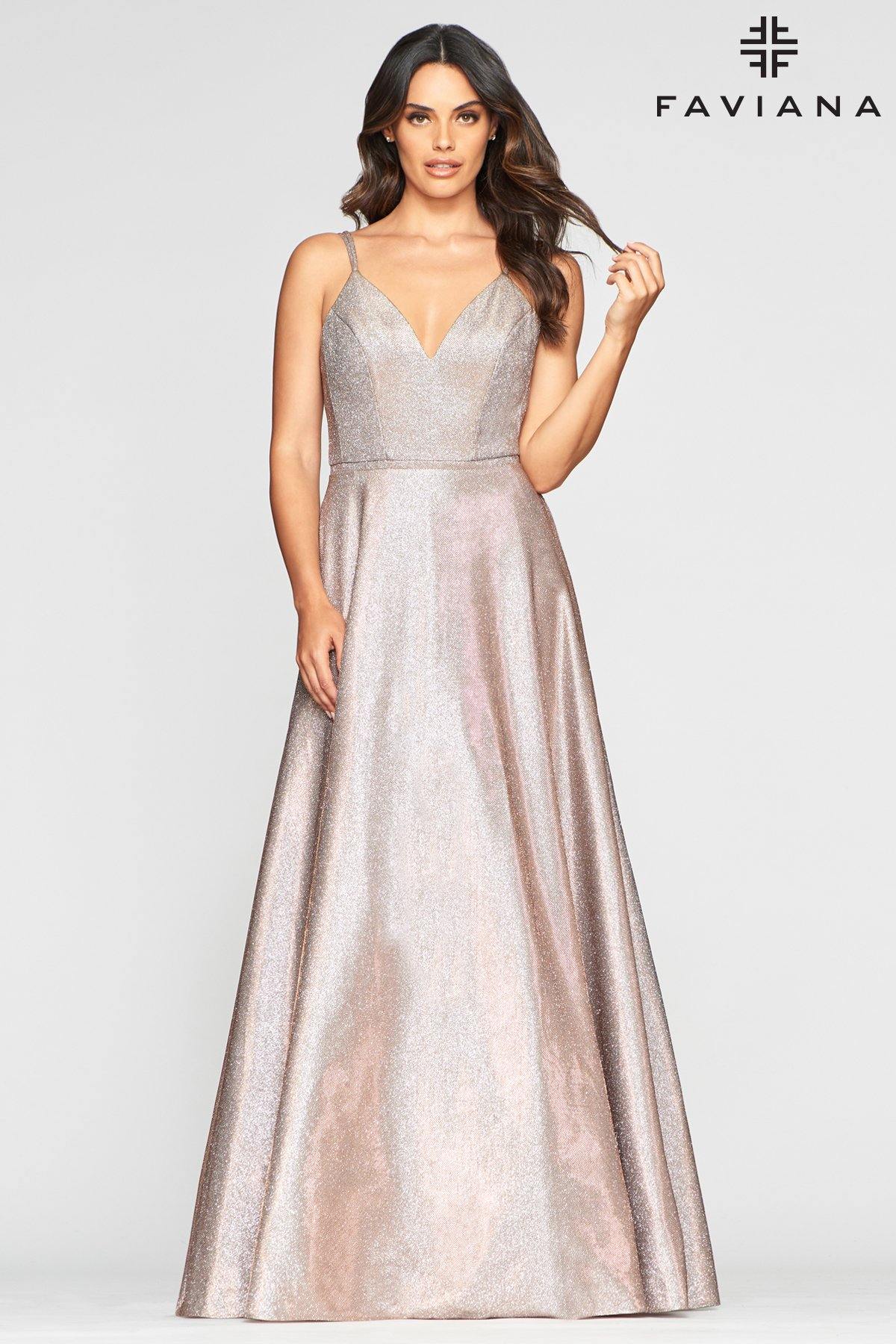 Faviana S10424 Long Formal Metallic Prom Dress - The Dress Outlet Faviana