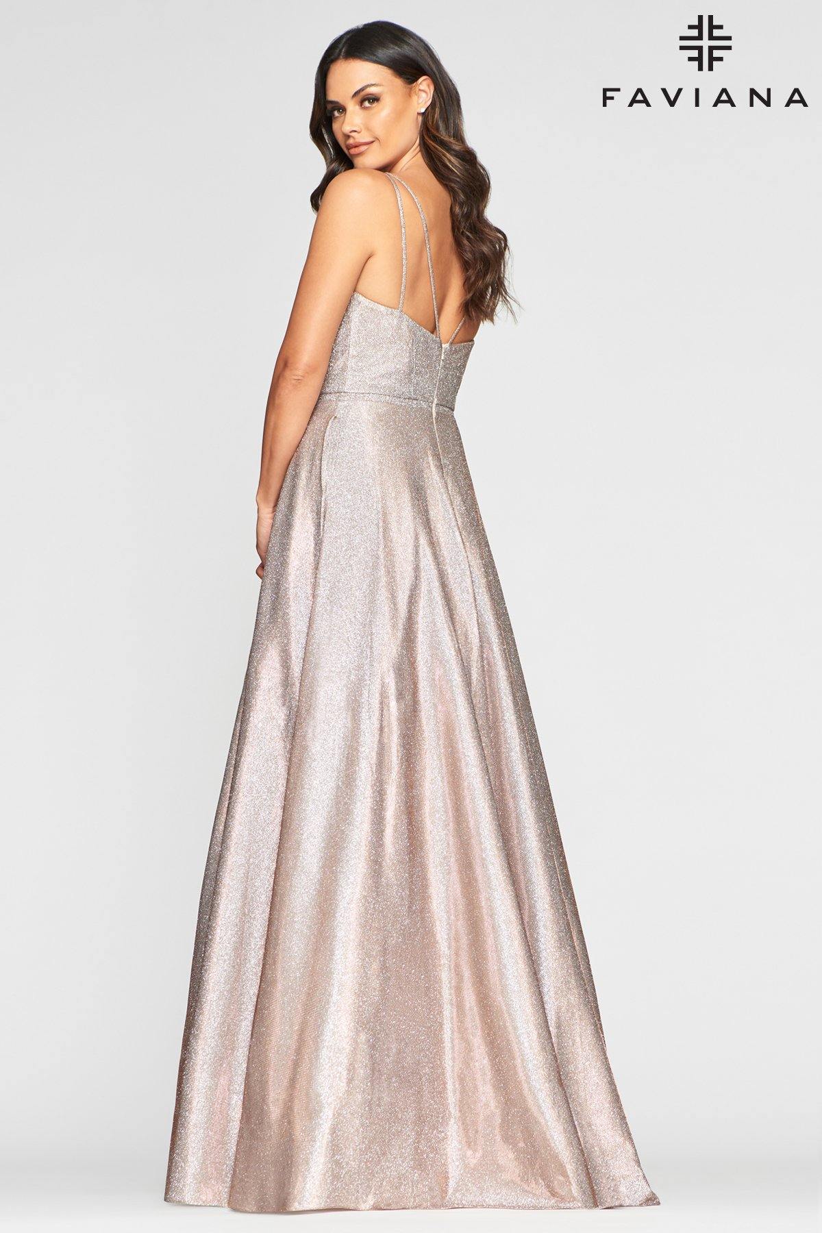 Faviana S10424 Long Formal Metallic Prom Dress - The Dress Outlet Faviana