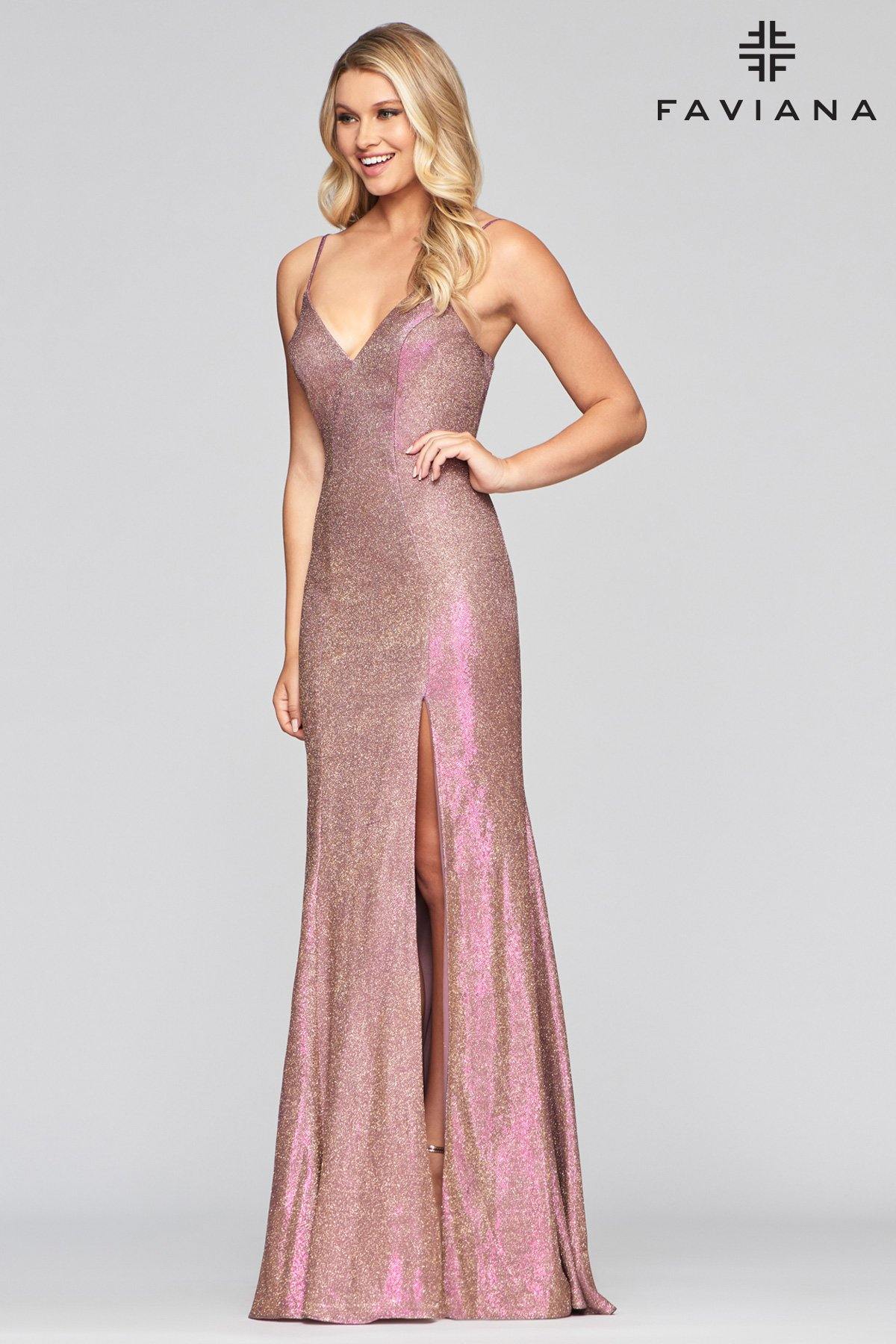 Faviana S10427 Long Fitted Metallic Prom Dress - The Dress Outlet Faviana