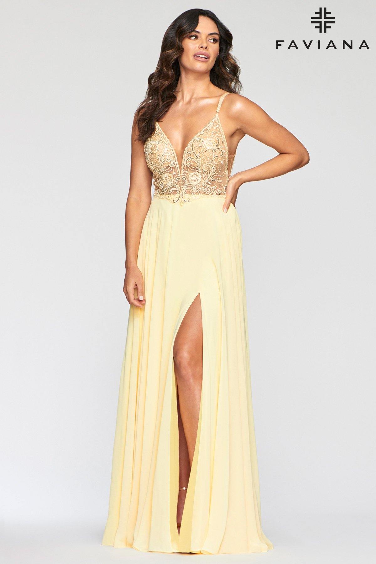 Faviana S10431 Long Formal Evening Prom Chiffon Dress - The Dress Outlet Faviana