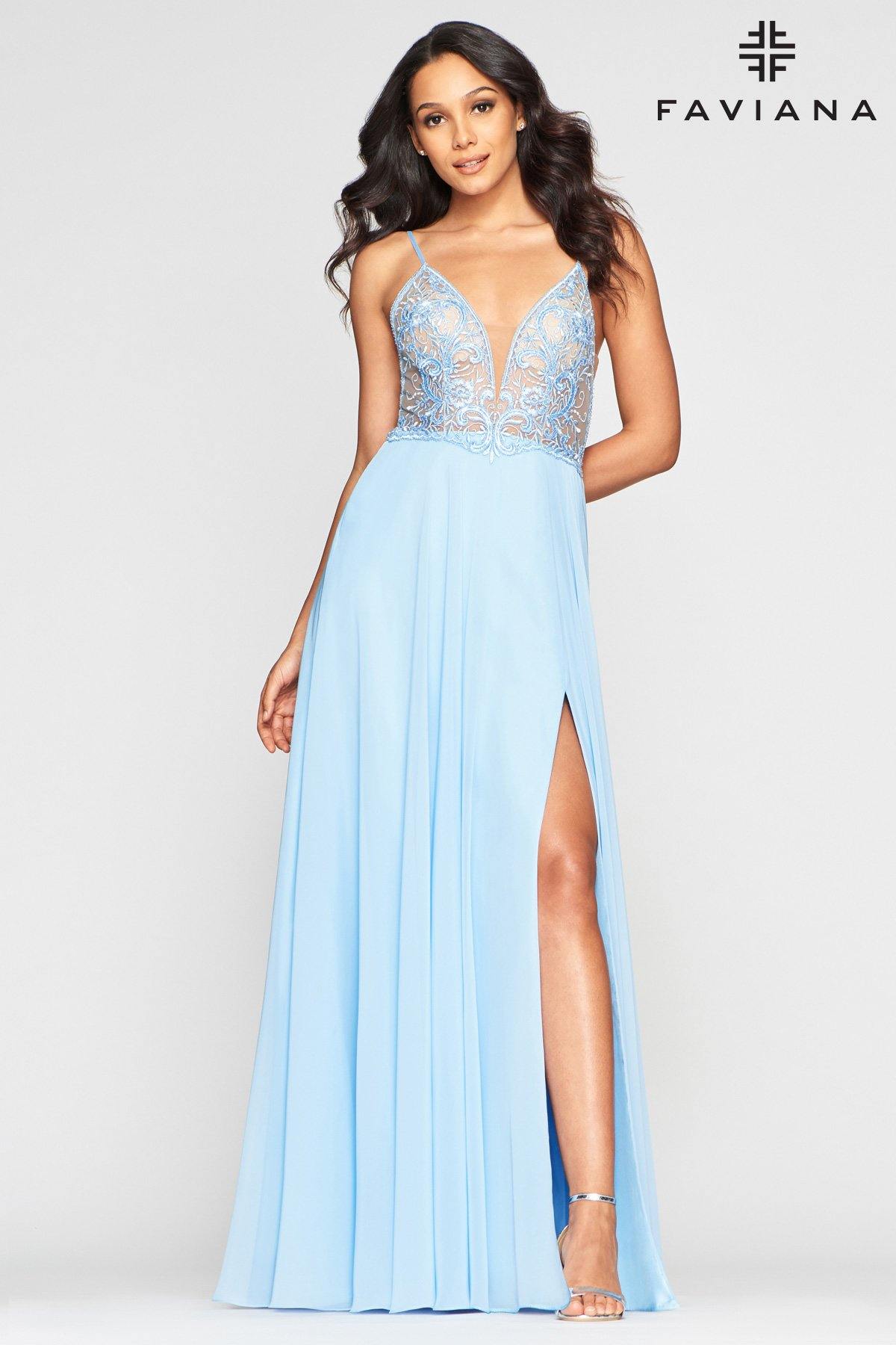 Faviana S10431 Long Formal Evening Prom Chiffon Dress - The Dress Outlet Faviana