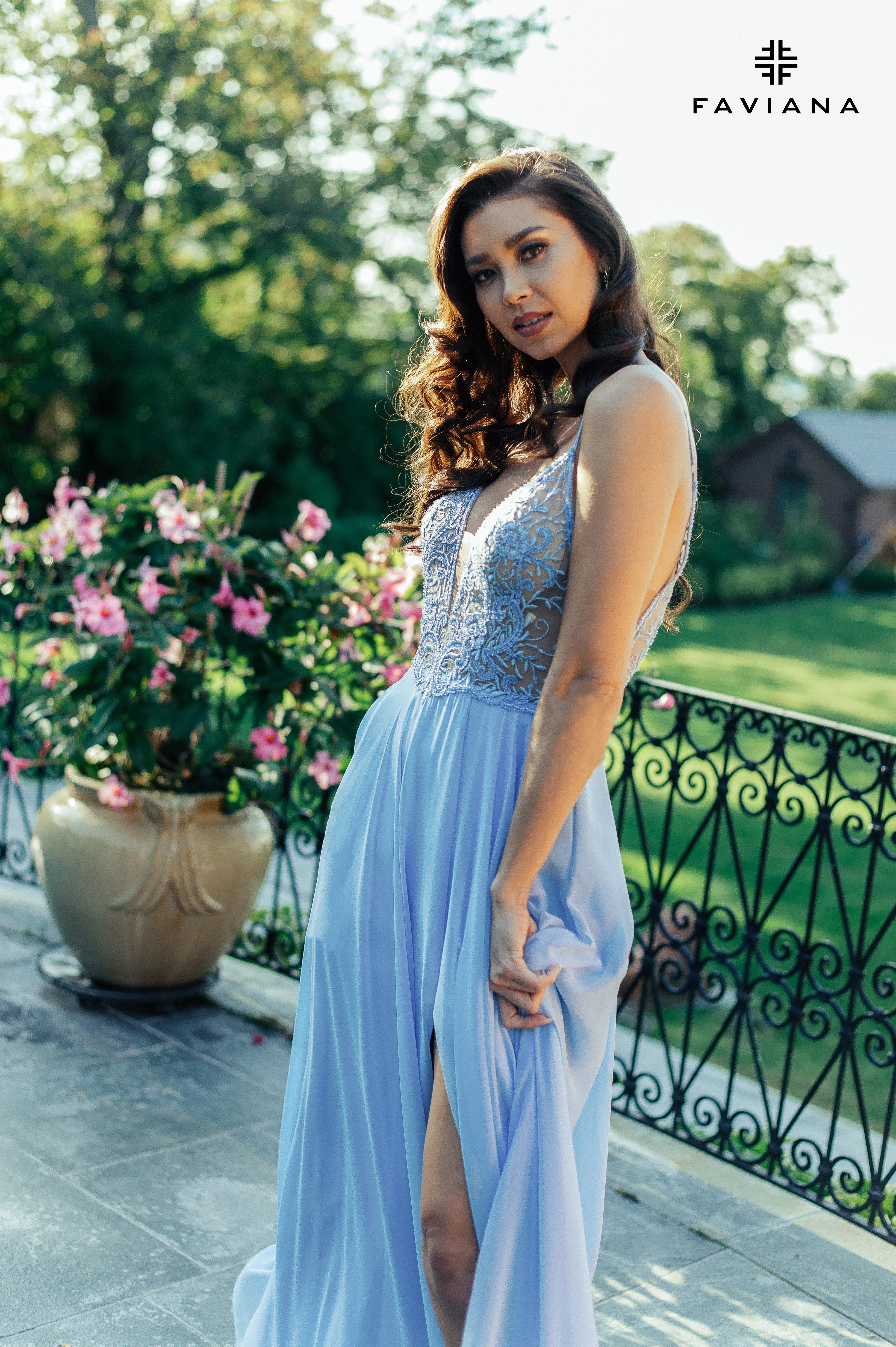 Faviana S10431 Long Formal Evening Prom Chiffon Dress - The Dress Outlet Faviana