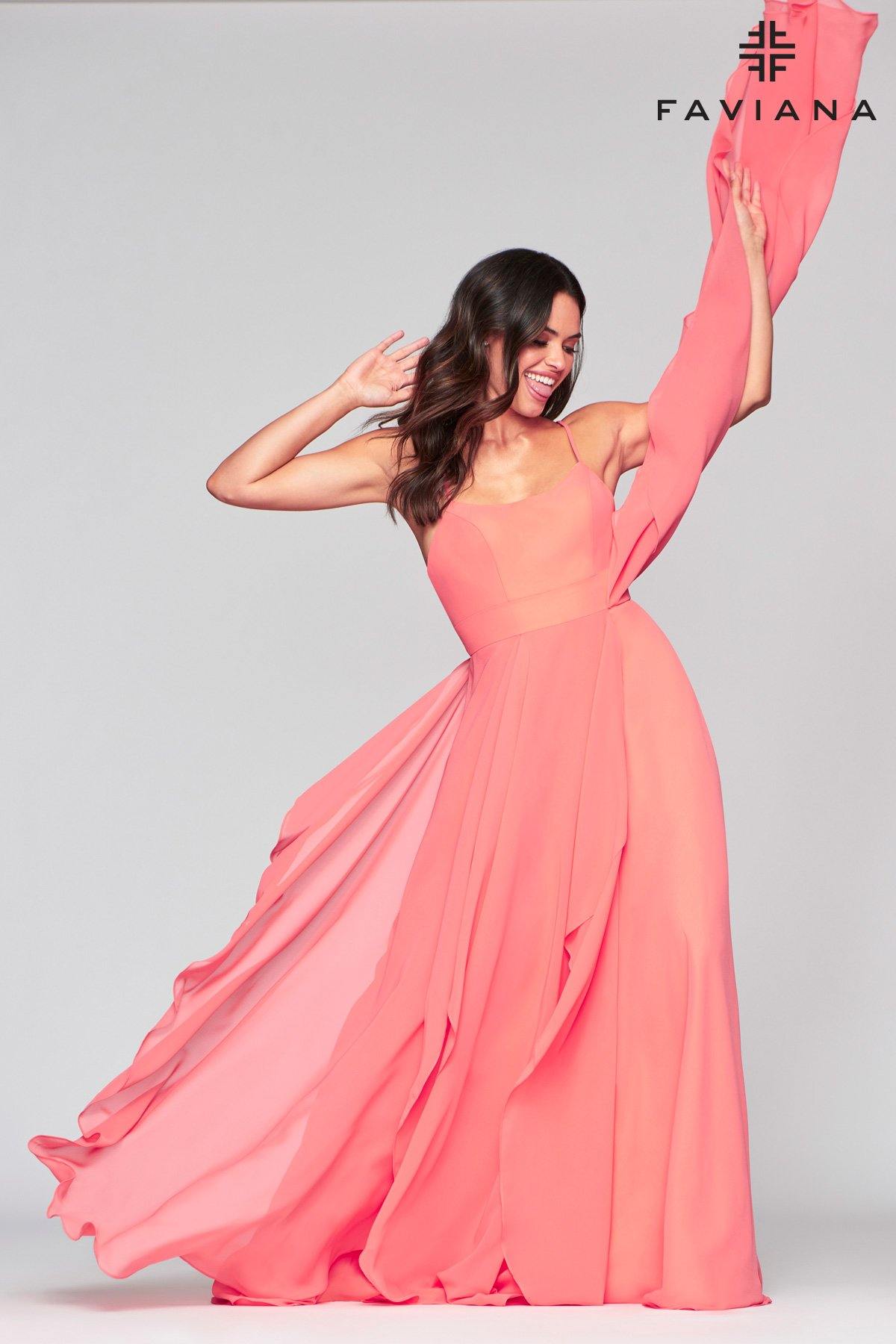 Faviana S10434 Long Bridesmaids Chiffon Prom Dress - The Dress Outlet Faviana