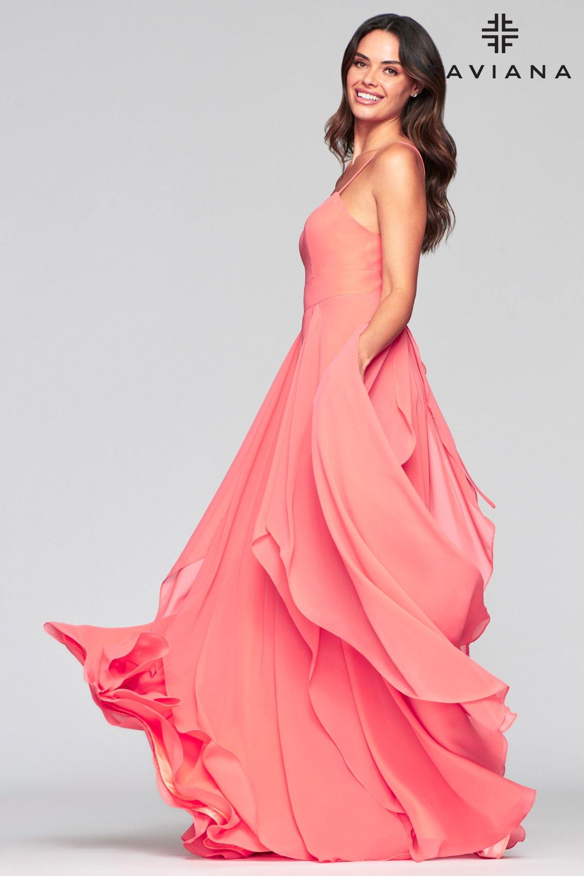 Faviana S10434 Long Bridesmaids Chiffon Prom Dress - The Dress Outlet Faviana