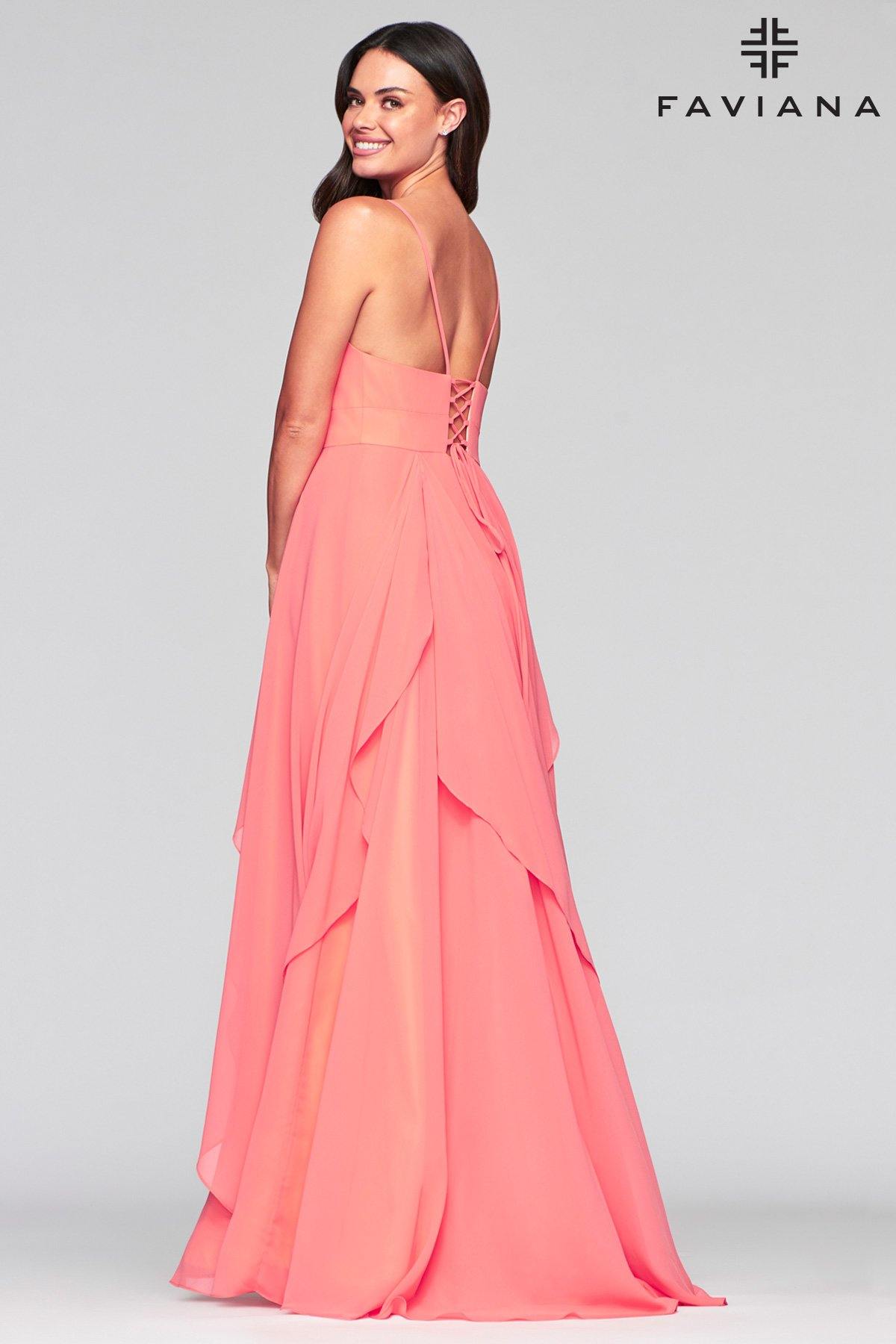 Faviana S10434 Long Bridesmaids Chiffon Prom Dress - The Dress Outlet Faviana