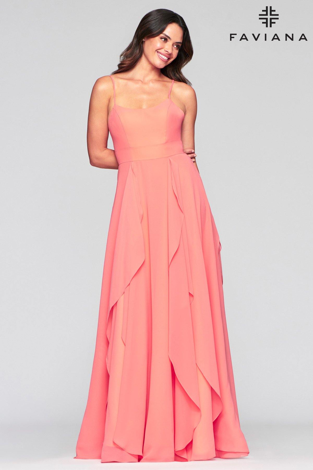Faviana S10434 Long Bridesmaids Chiffon Prom Dress - The Dress Outlet Faviana