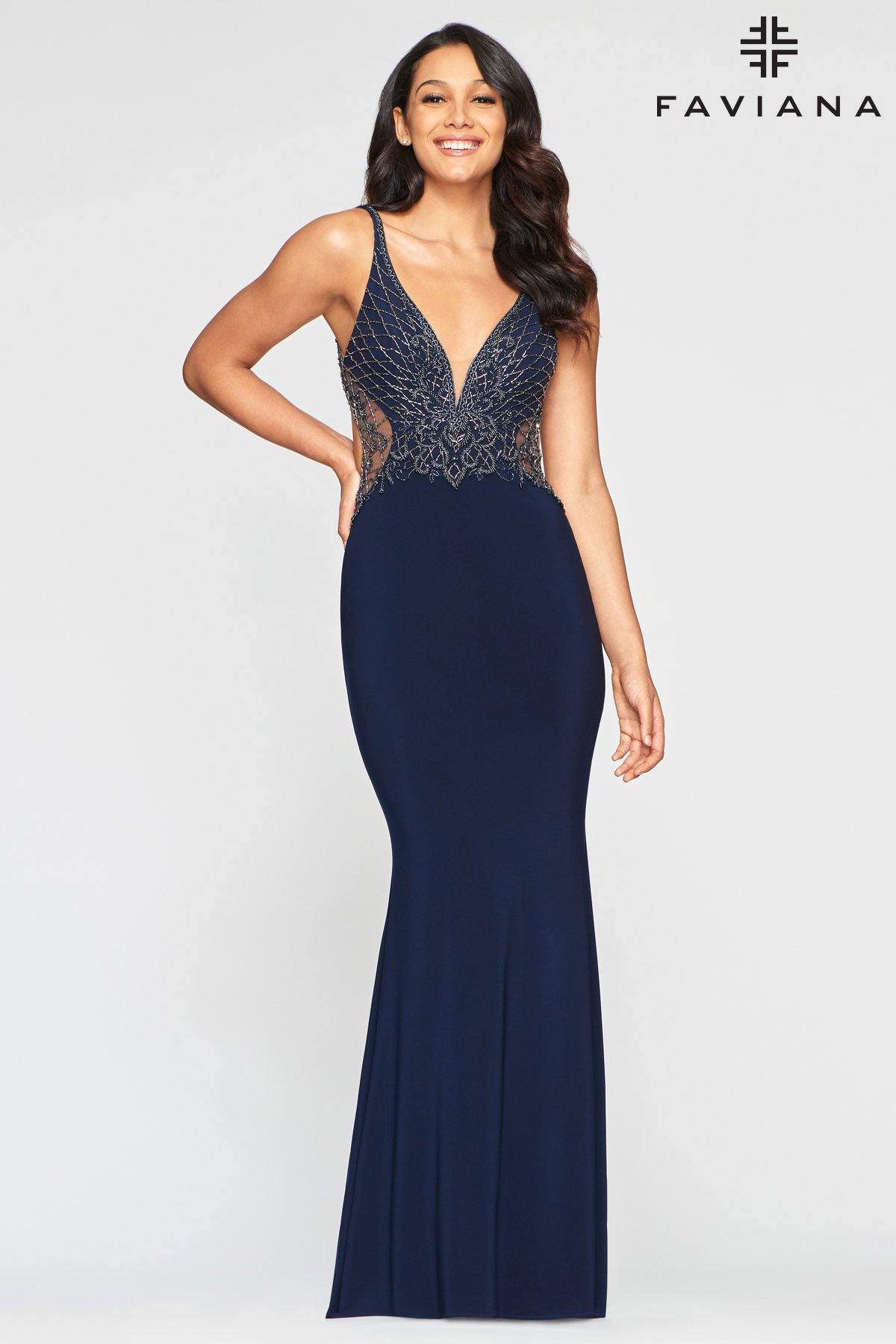 Faviana S10470 Long Formal Mermaid Fit Prom Dress - The Dress Outlet Faviana
