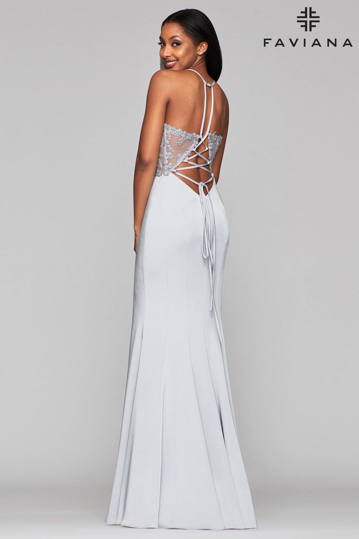 Faviana S10476 Long Formal Halter Fitted Prom Dress - The Dress Outlet Faviana