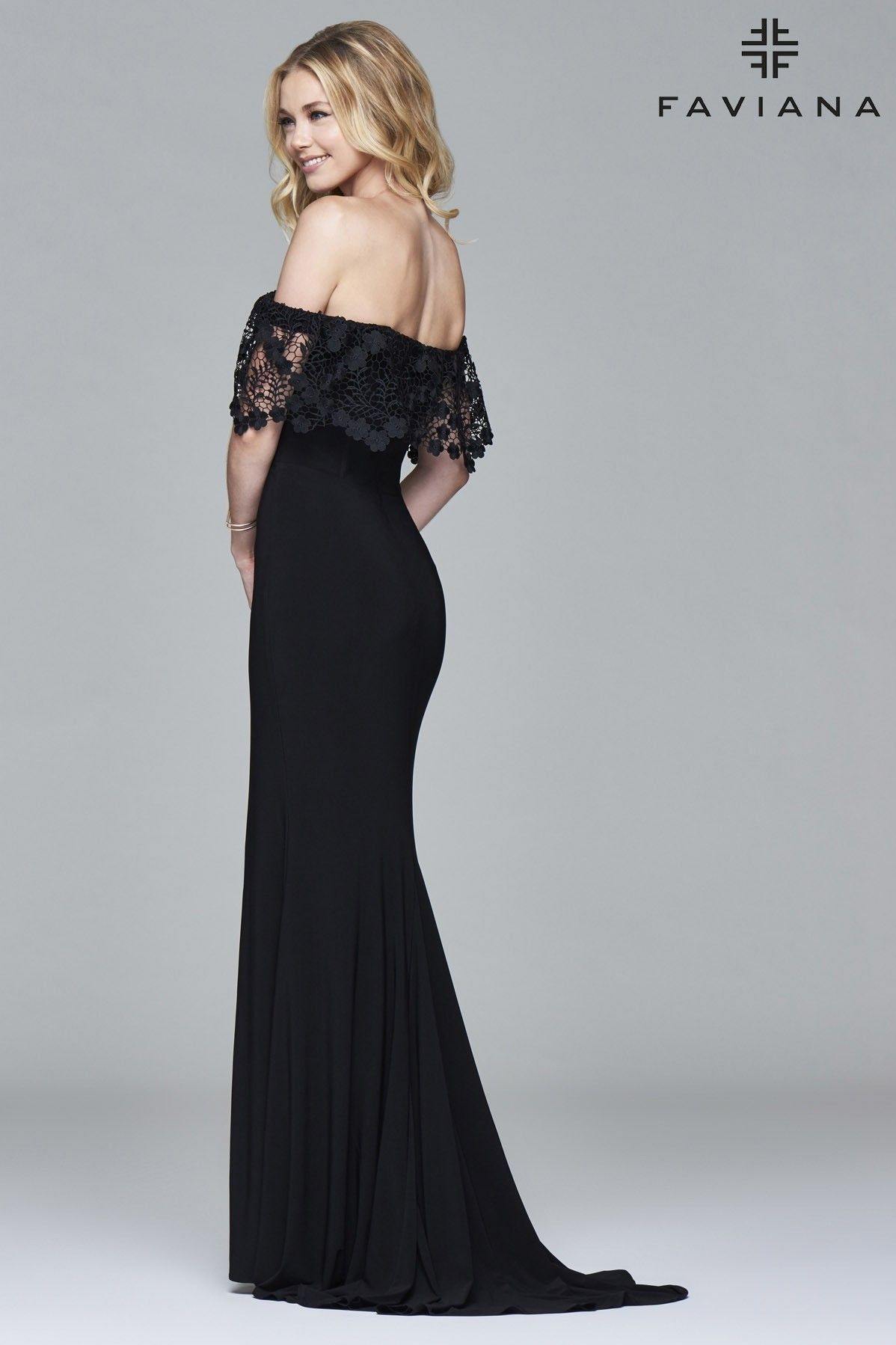 Faviana S7937 off Shoulder Jersey Long Formal Dress - The Dress Outlet Faviana