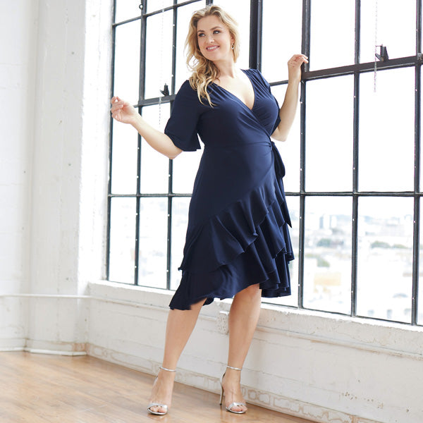 Plus Size Dresses Midi Ruffle Short Cocktail Plus Size Dress Kiyona 13212202 Navy