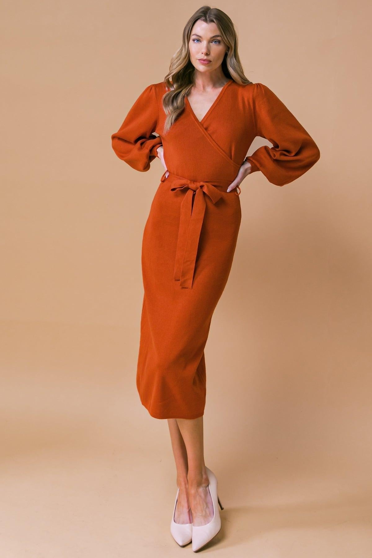 V-Neck Midi Jersey Cocktail Sheath Flying Tomato ISW5183