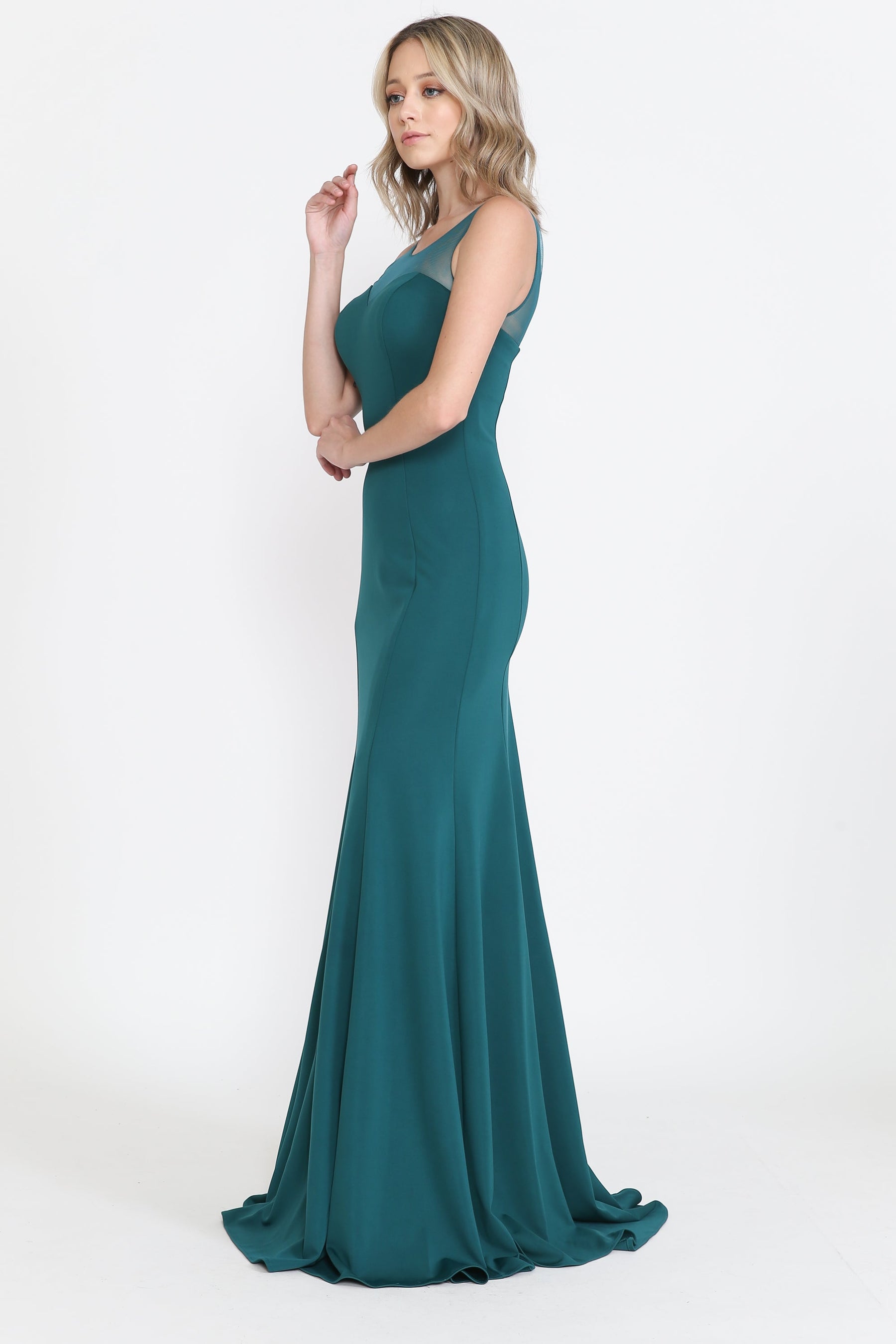 Green Sweetheart Neckline Floor-Length Heavy Jersey Formal Gown with Sweep Train Poly USA 8148