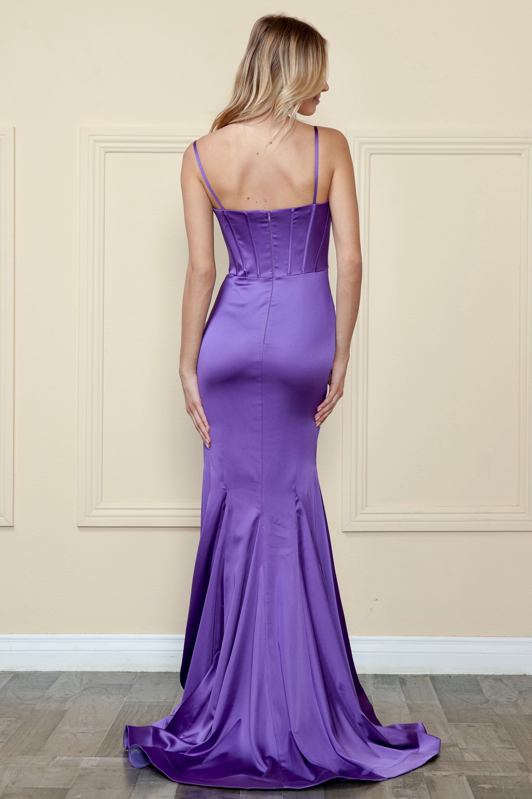 Purple Sweetheart Floor Length Charmeuse Prom Dress with Corset Bodice Formal Gown Poly USA 9008