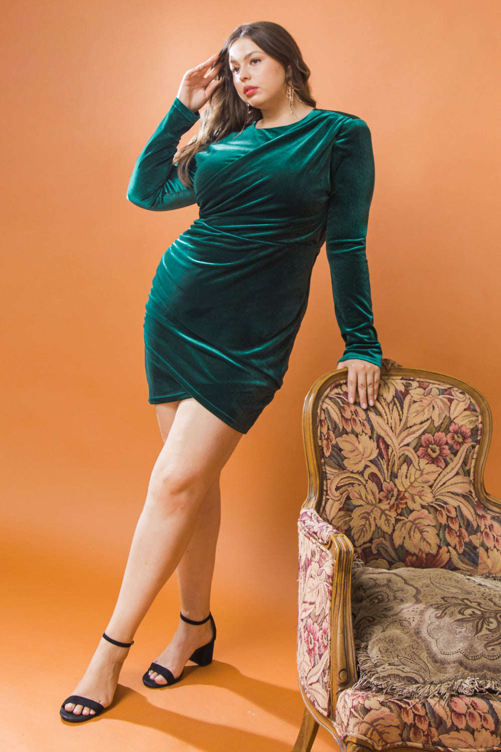 Plus Size Dresses Long Sleeve Cocktail Plus Size Short Dress Flying Tomato IDP19031 Green