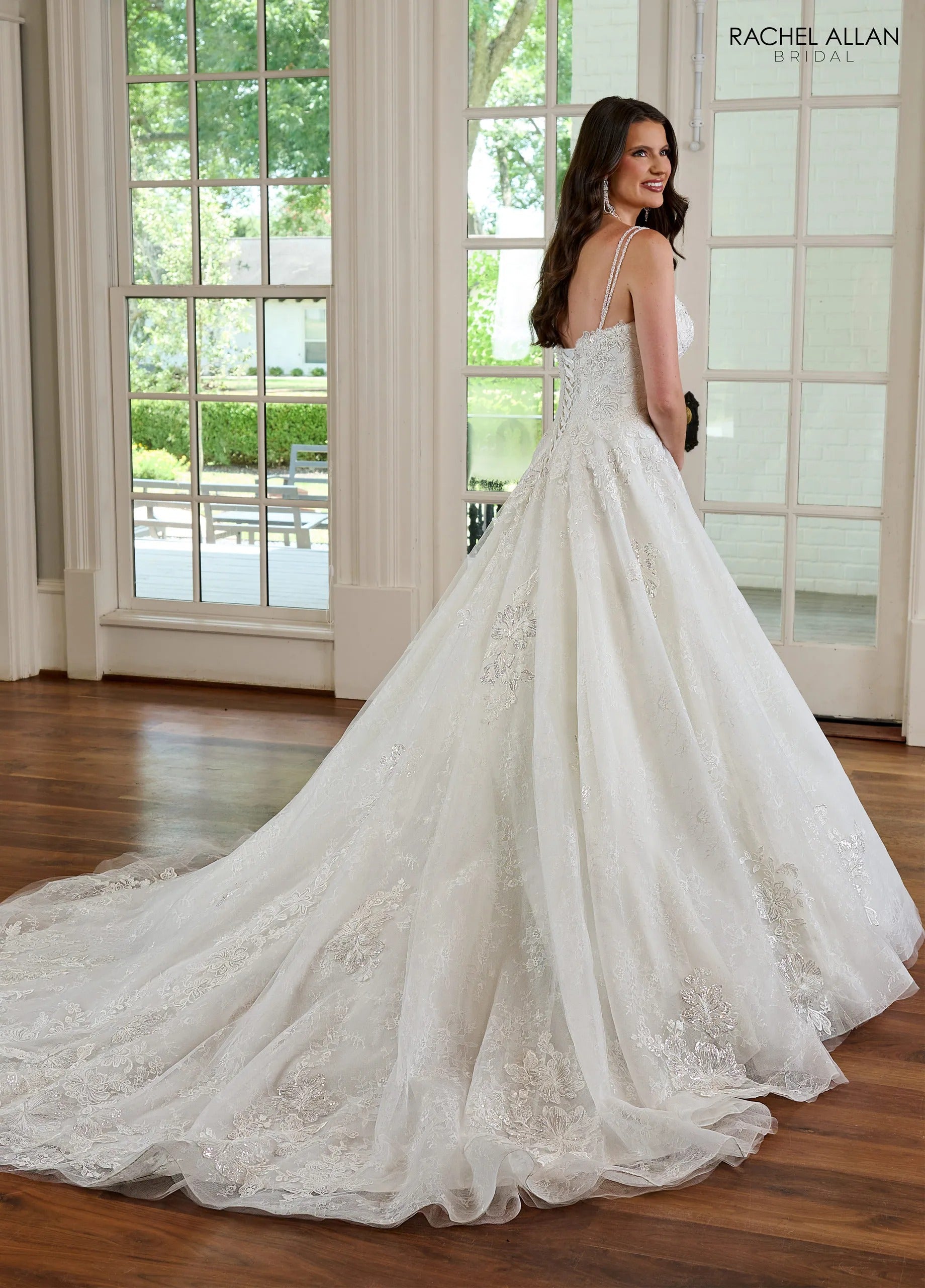Ivory V-Neck Floor-Length Tulle A-Line Wedding Dress with Double Straps Rachel Allan RB3180